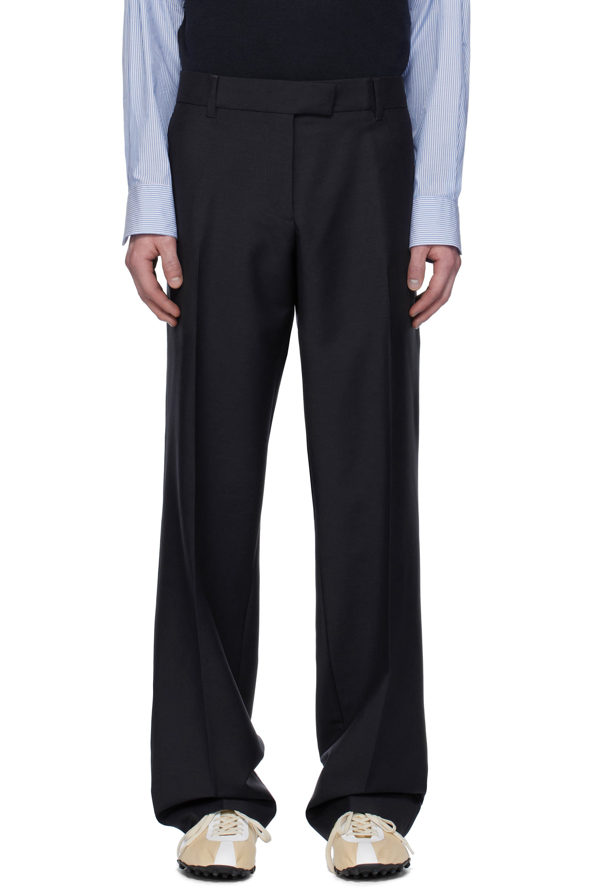 Miu Miu - Pantalon bleu marine en mohair kid