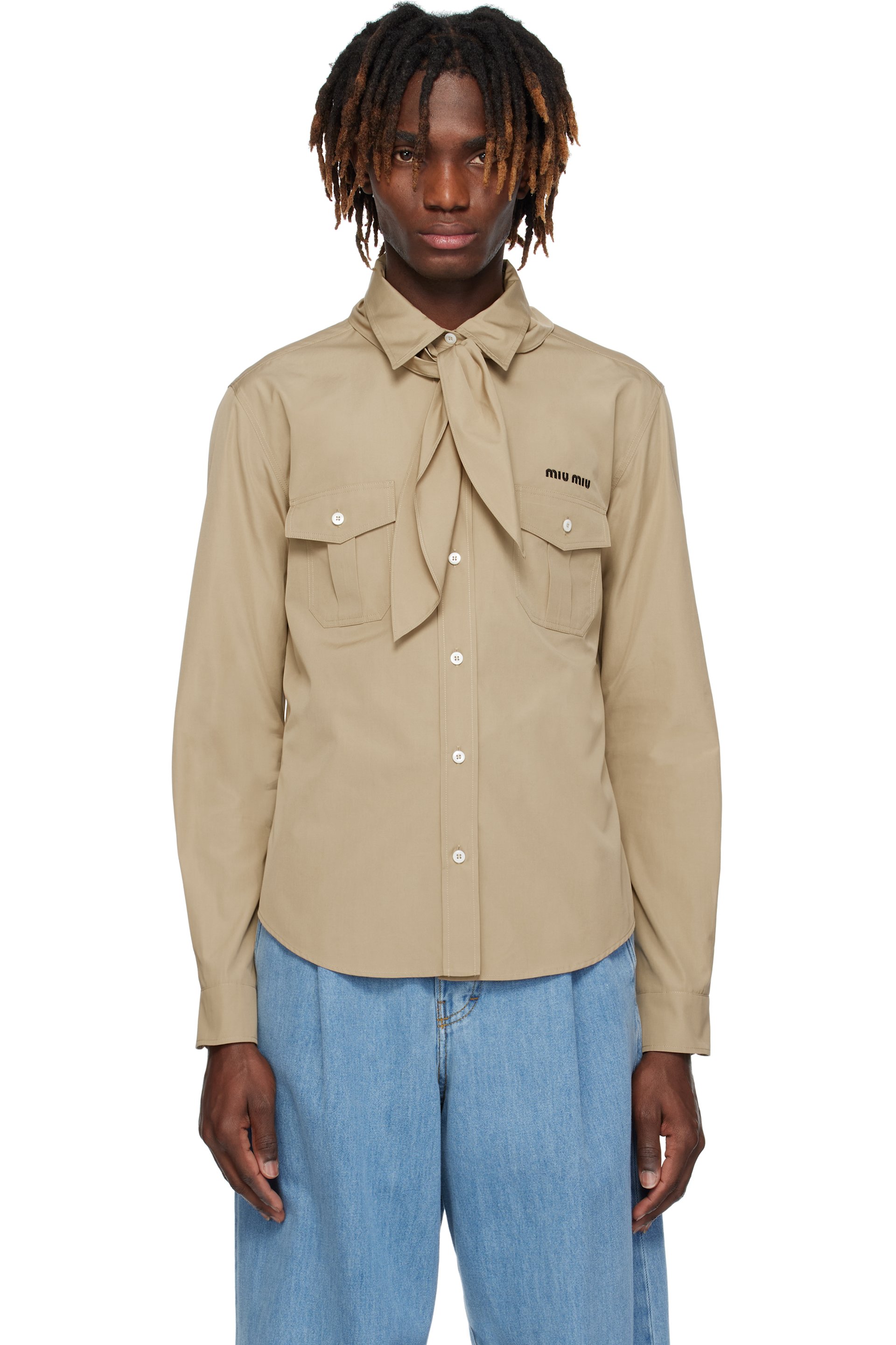 Miu Miu - Chemise kaki en popeline à mouchoir