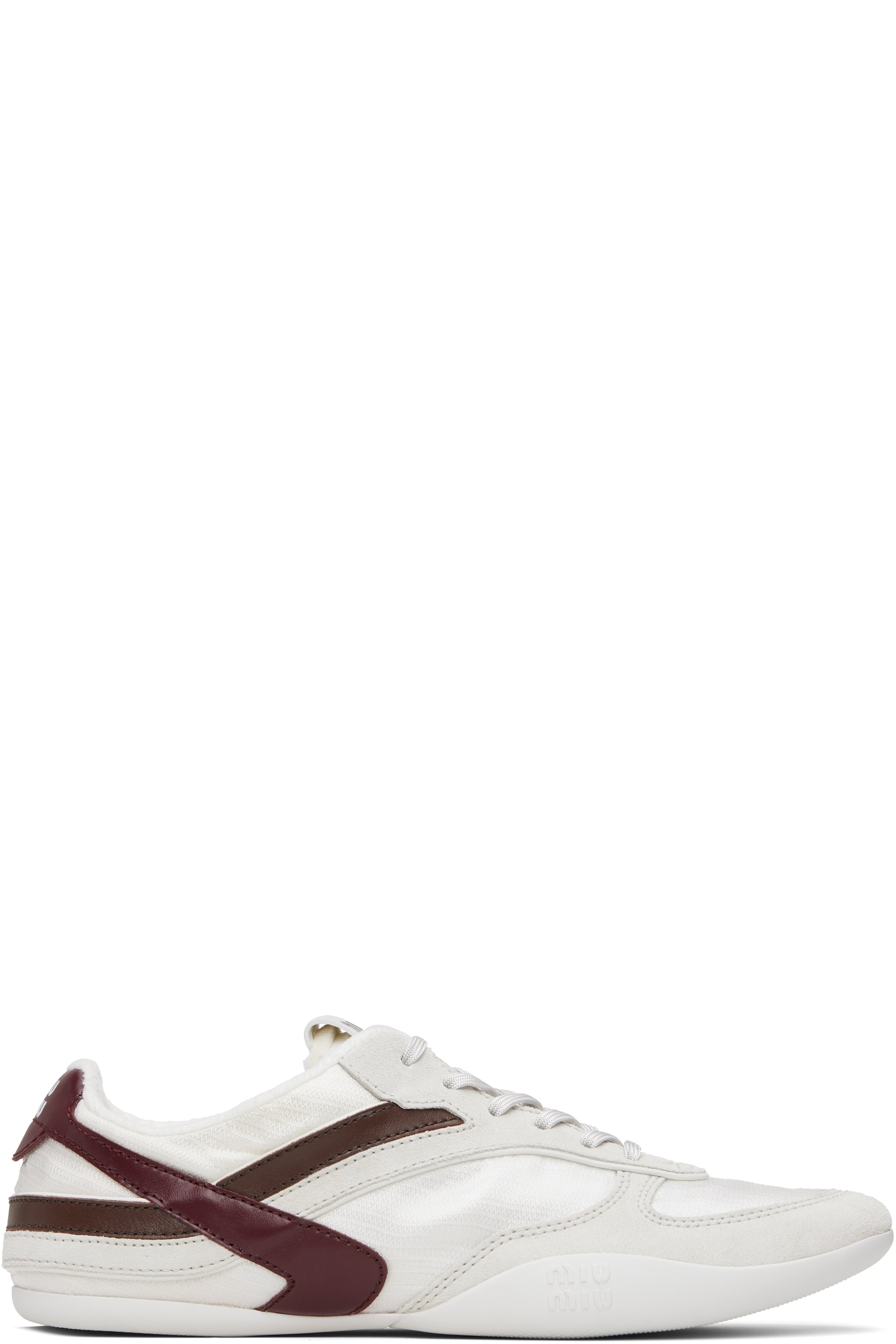 Miu Miu - Baskets Gymnasium blanc cassé et beige en étoffe technique et en suède
