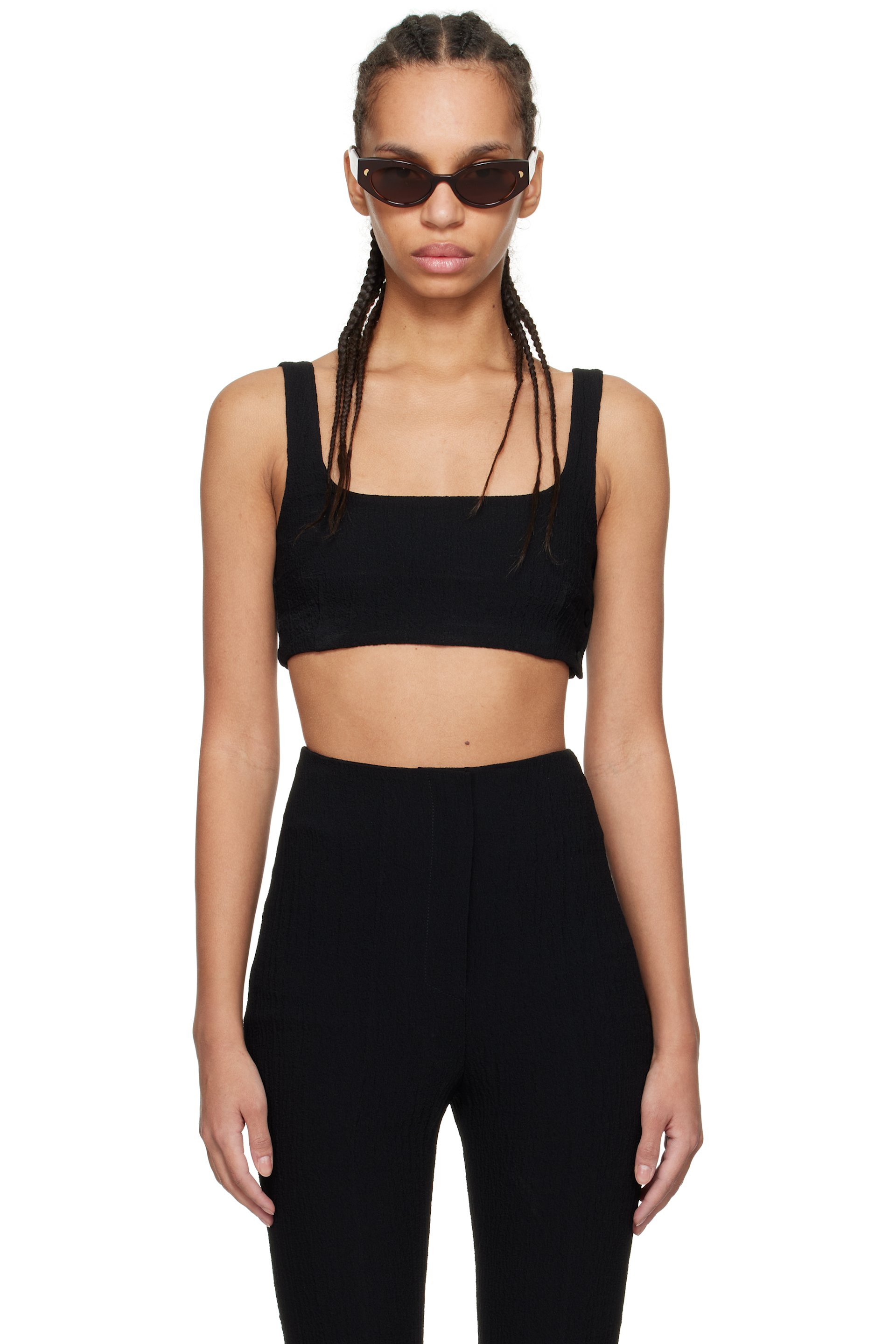Nanushka - Haut de style soutien-gorge léger Anouk noir en tissu gaufré