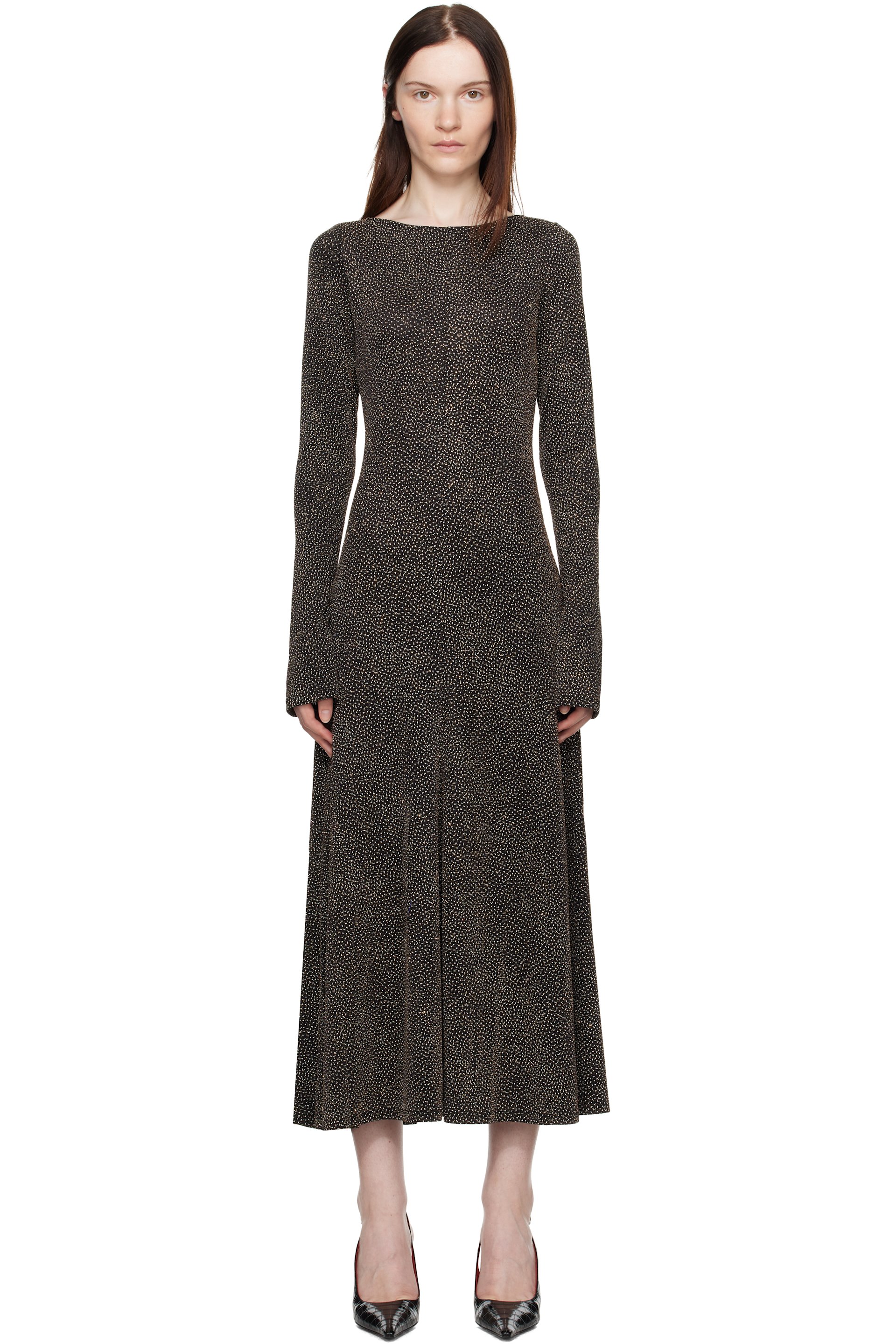 Beaufille - Robe longue Baes noir et doré à dos ouvert