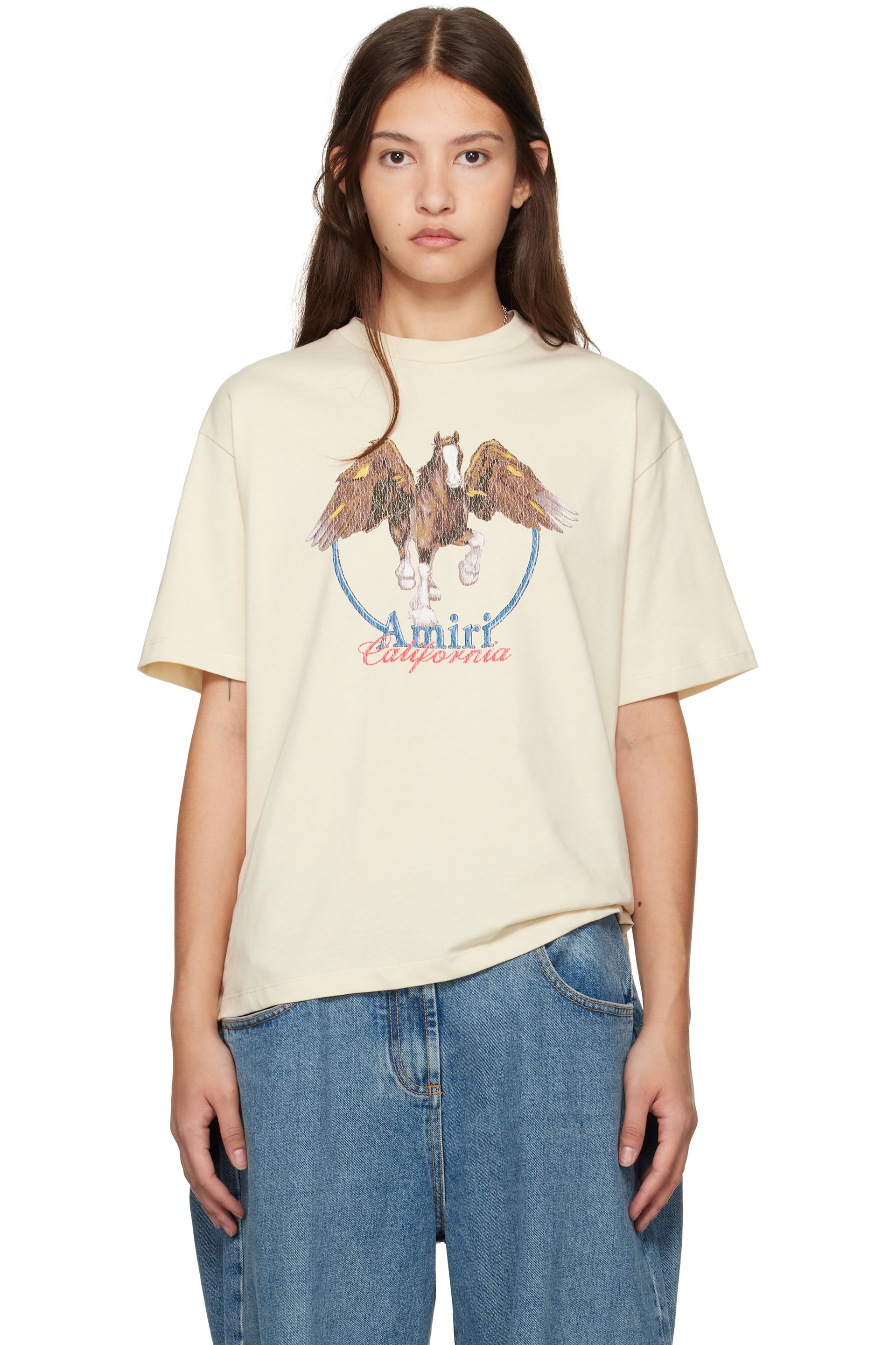 AMIRI - T-shirt surdimensionné blanc à image de Pégase à logo
