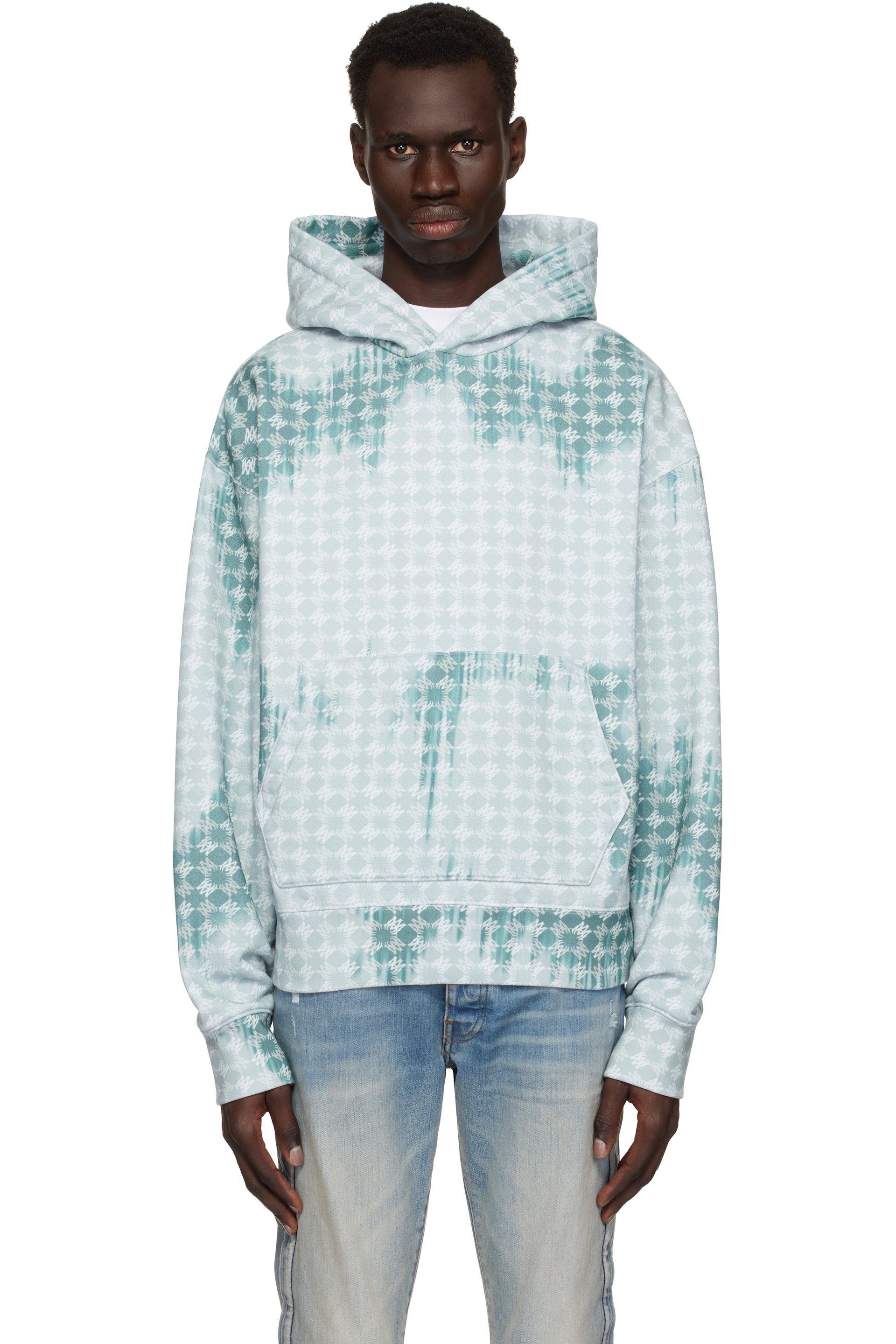 AMIRI - Pull à capuche bleu à motif dégradé et à quadrigrammes