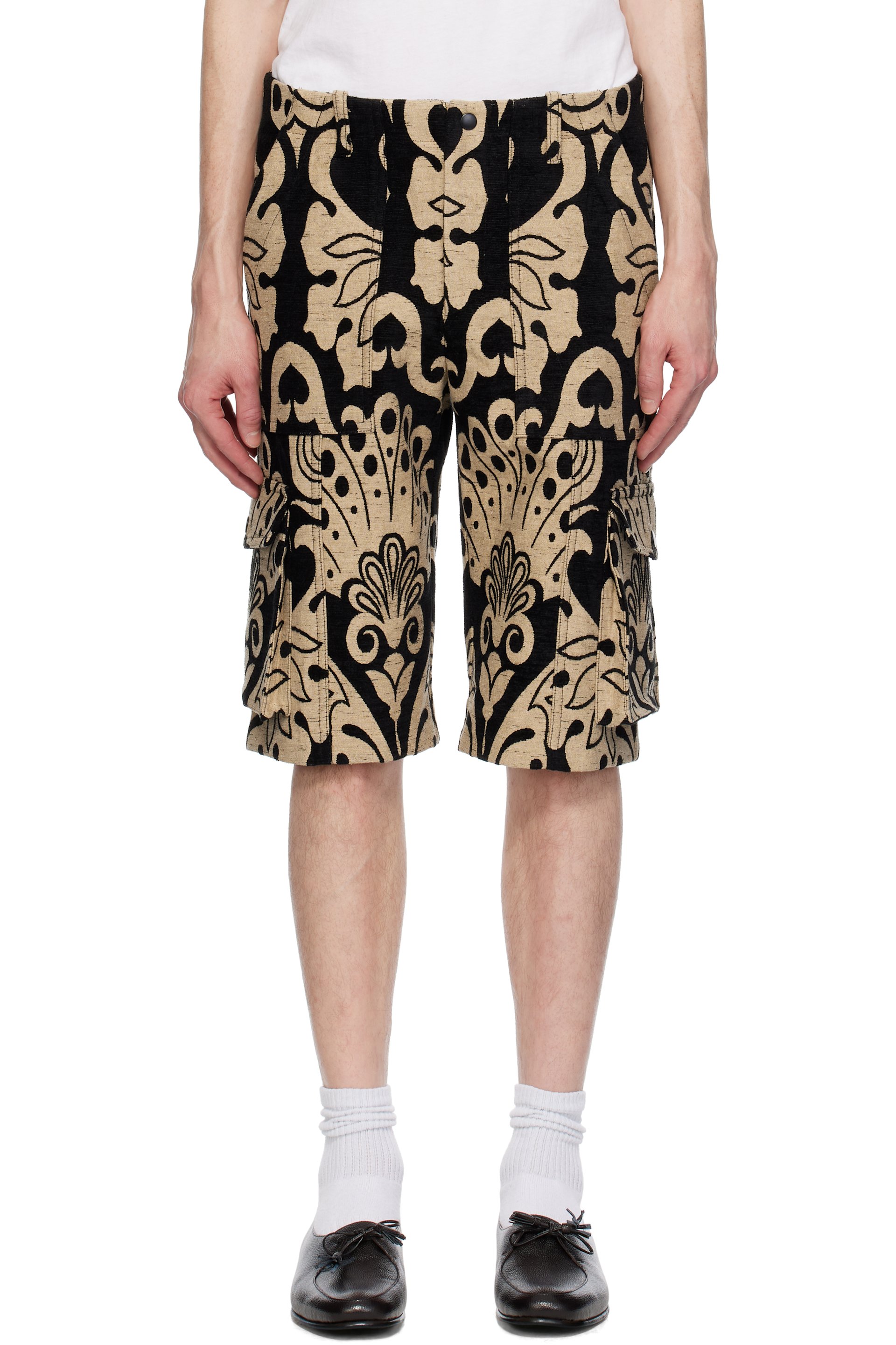 Anna Sui - Black & Beige Beardsley Tapestry Cargo Shorts
