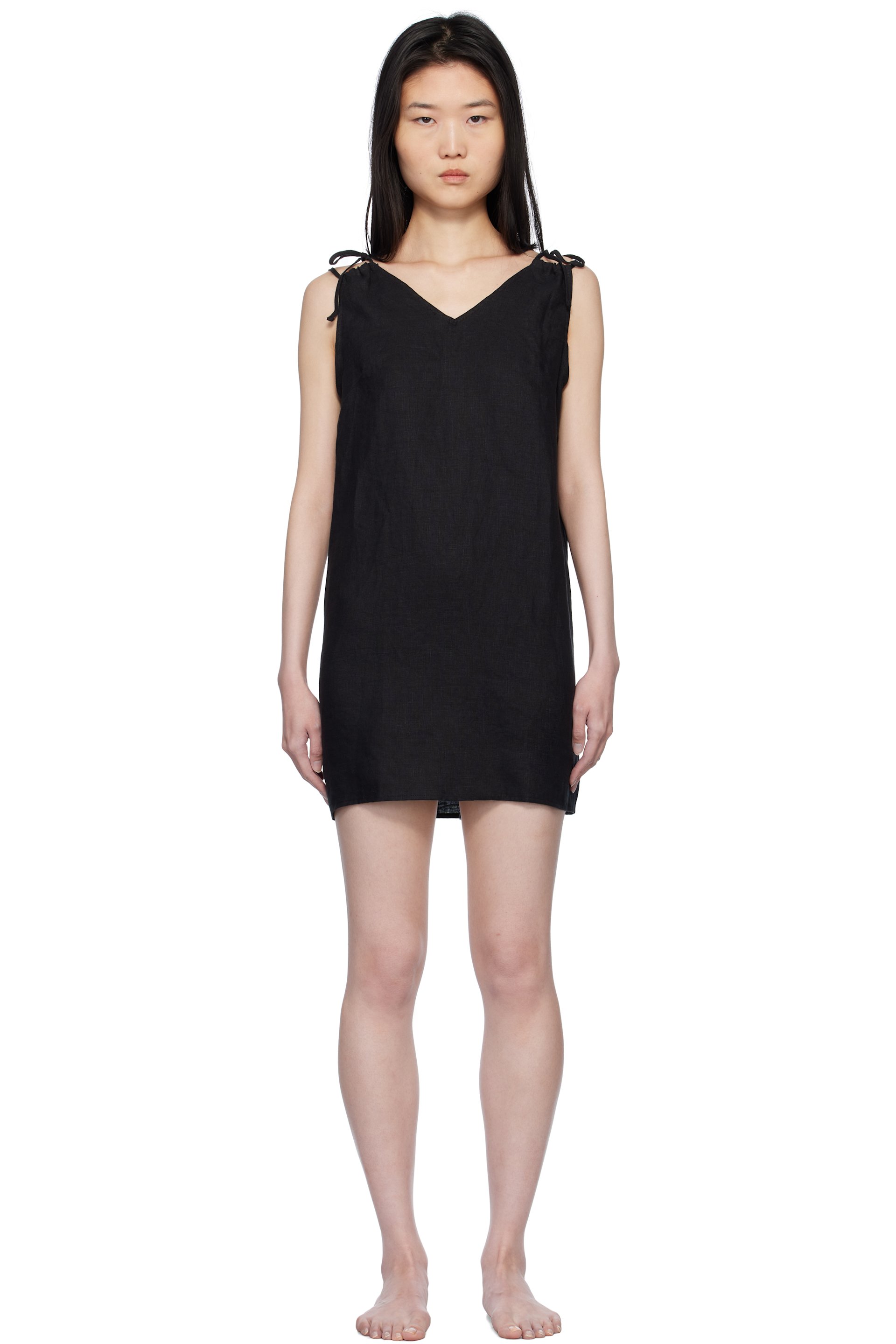 Deiji Studios - Robe courte noire à bretelles coulissantes