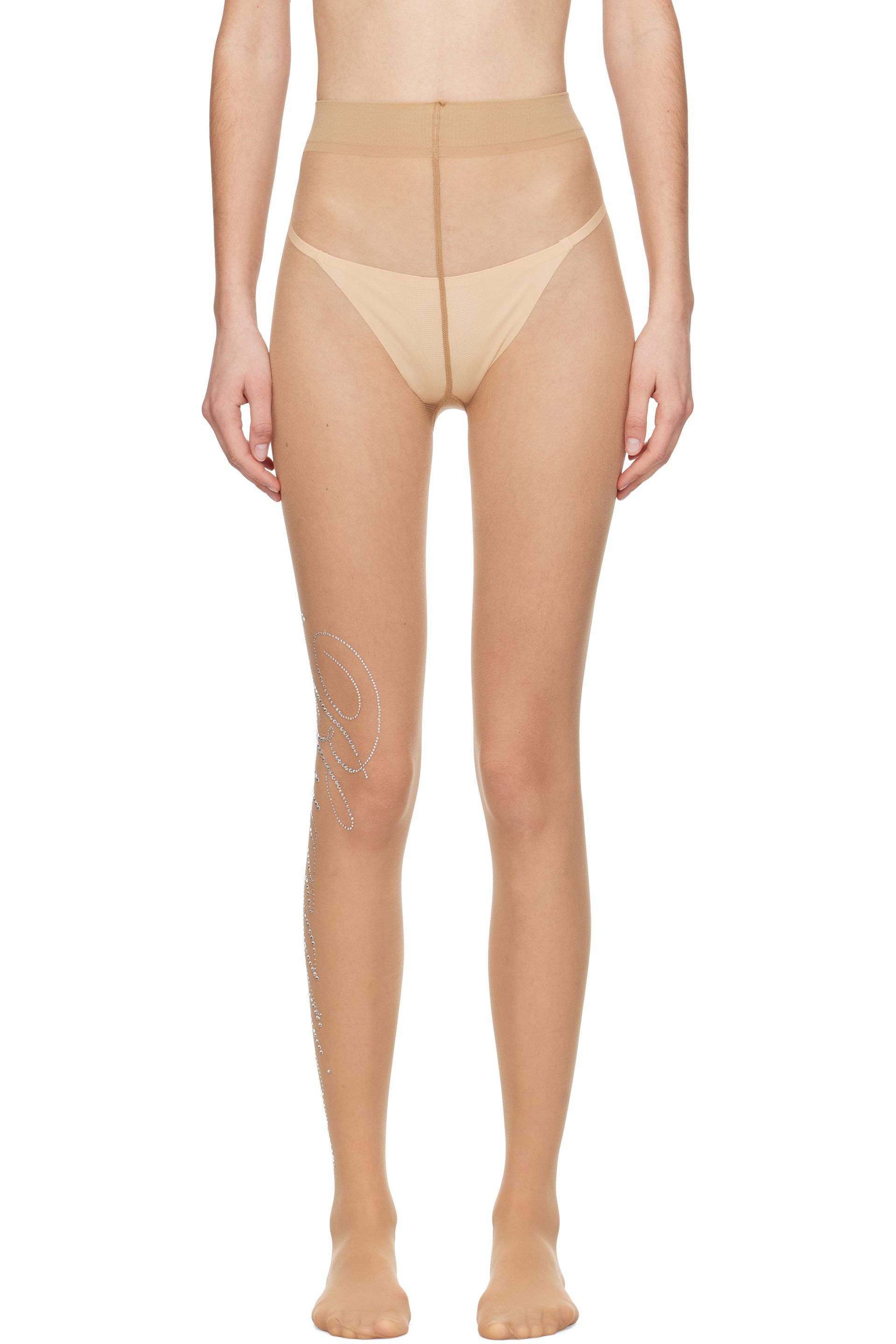 Blumarine - Collant beige à pierres du Rhin