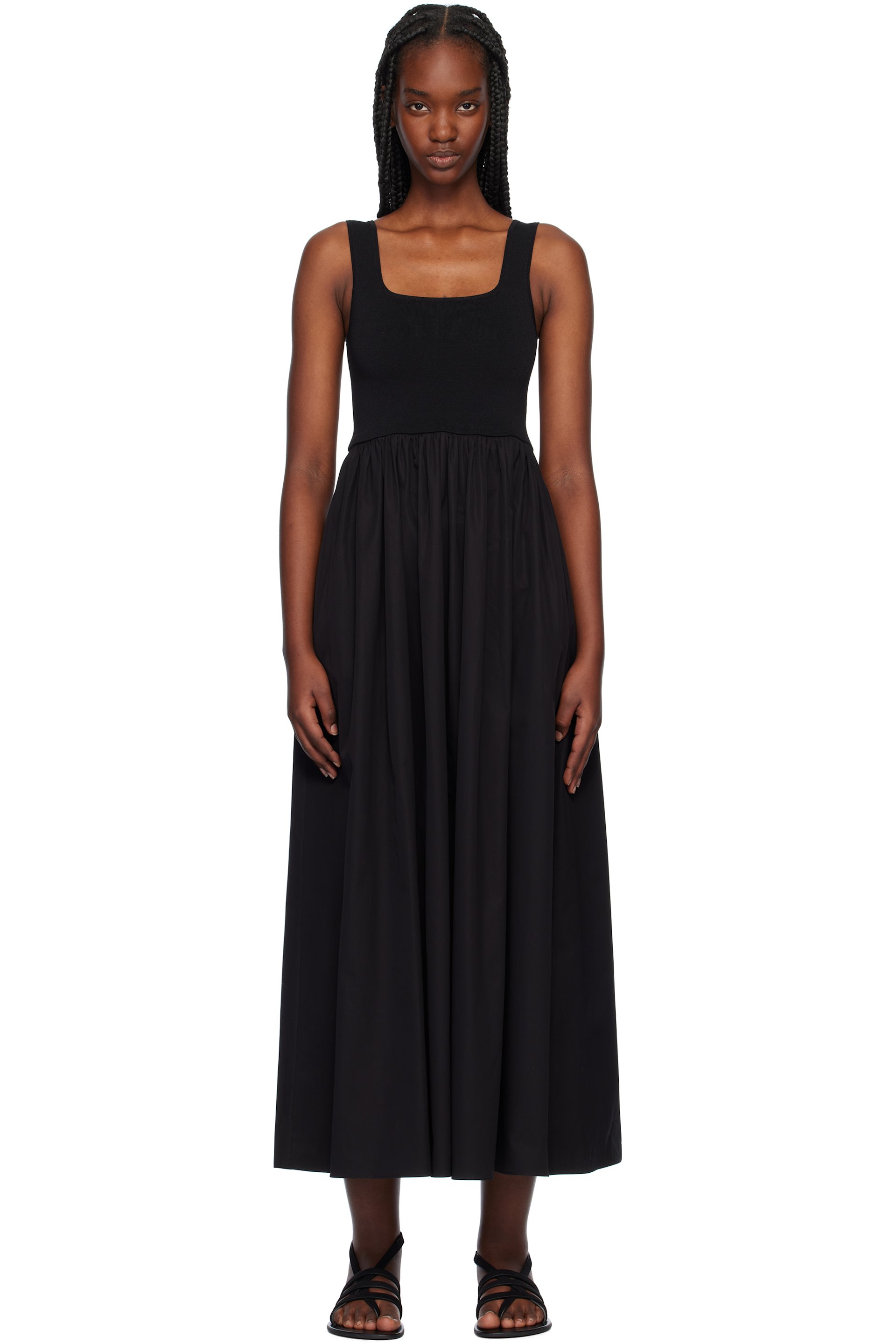 Matteau - Robe midi noir en tricot et en popeline
