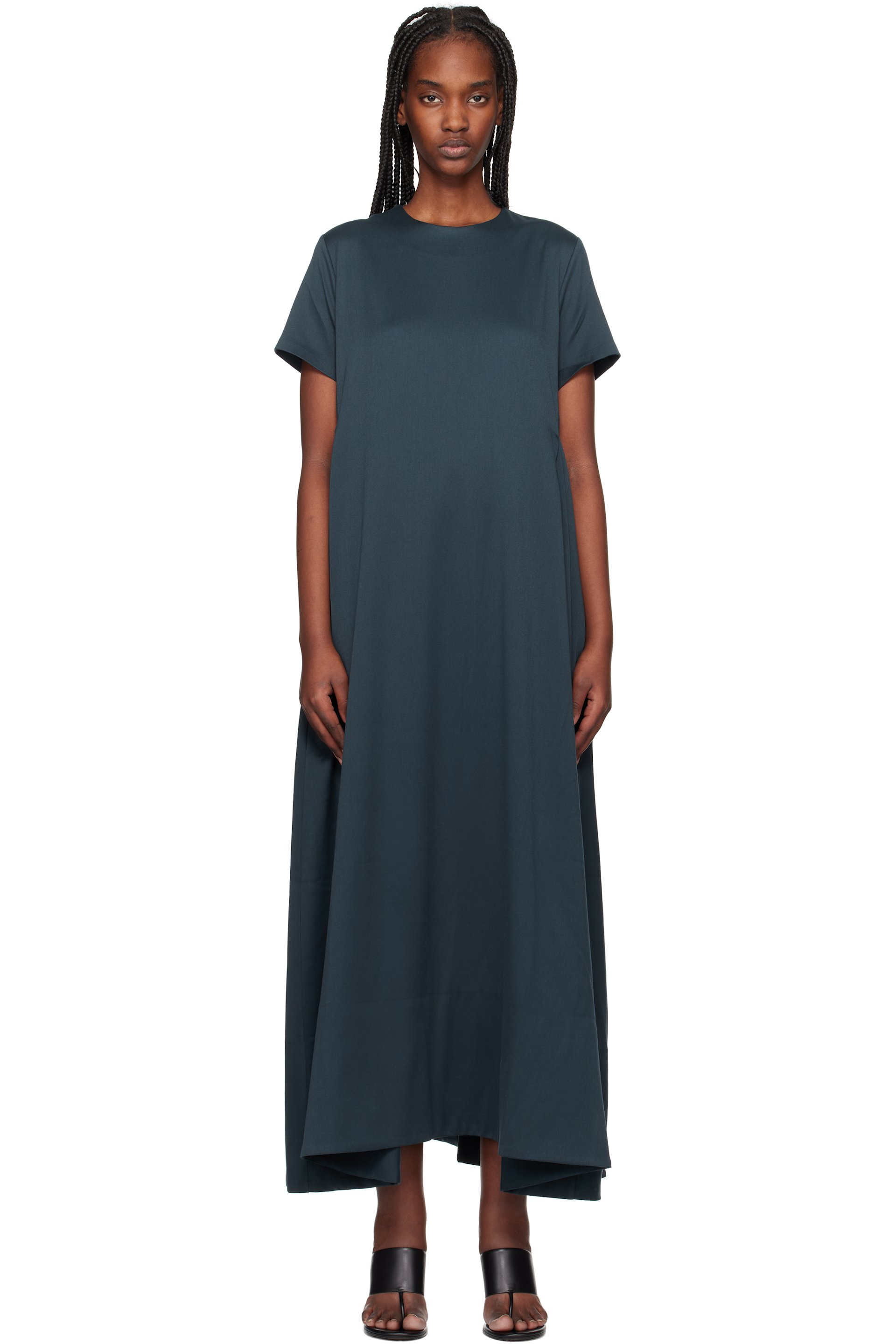 REMAIN Birger Christensen - Robe longue à manches courtes bleu marine