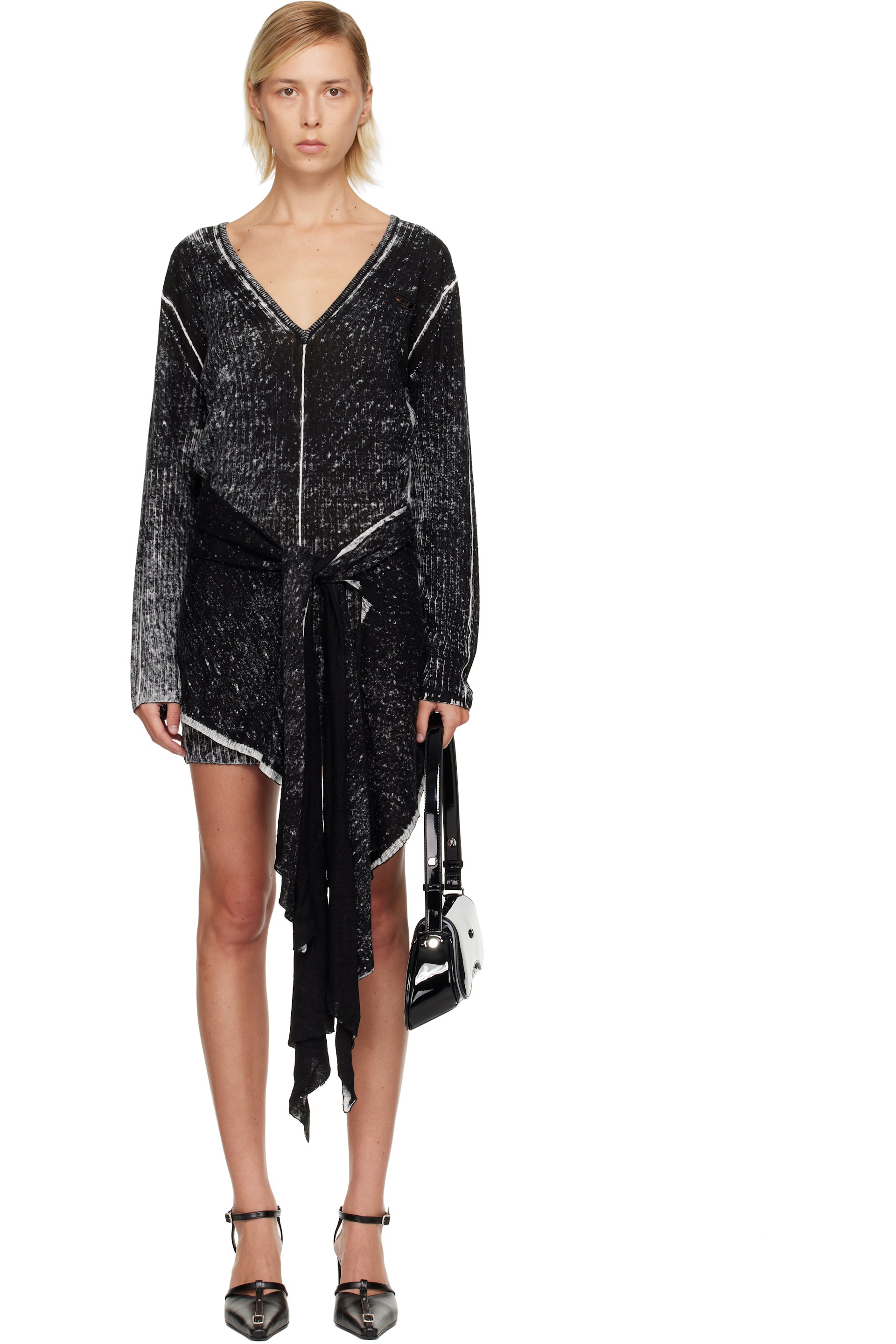 Diesel - Robe courte Egaknot noir et blanc