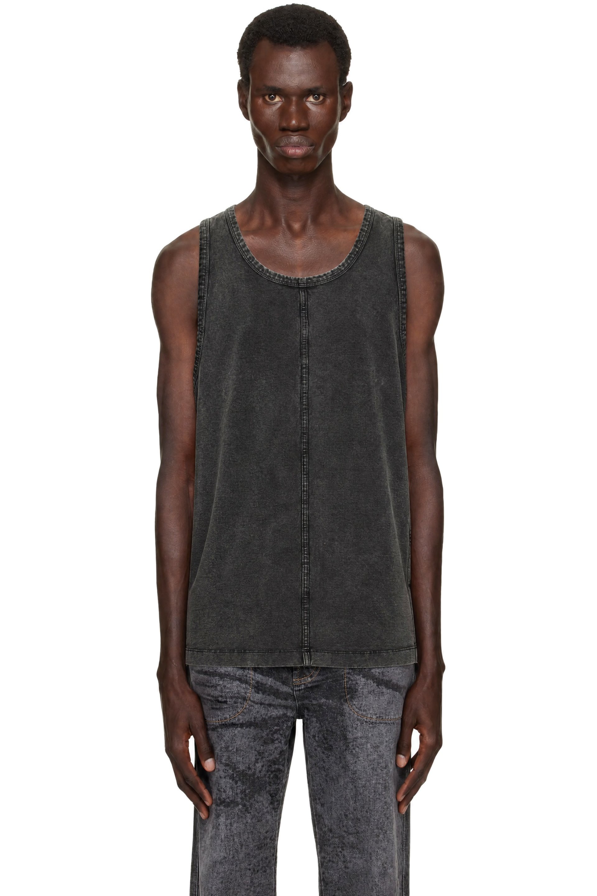 Diesel - Gray Denim-Look Jersey Tank Top