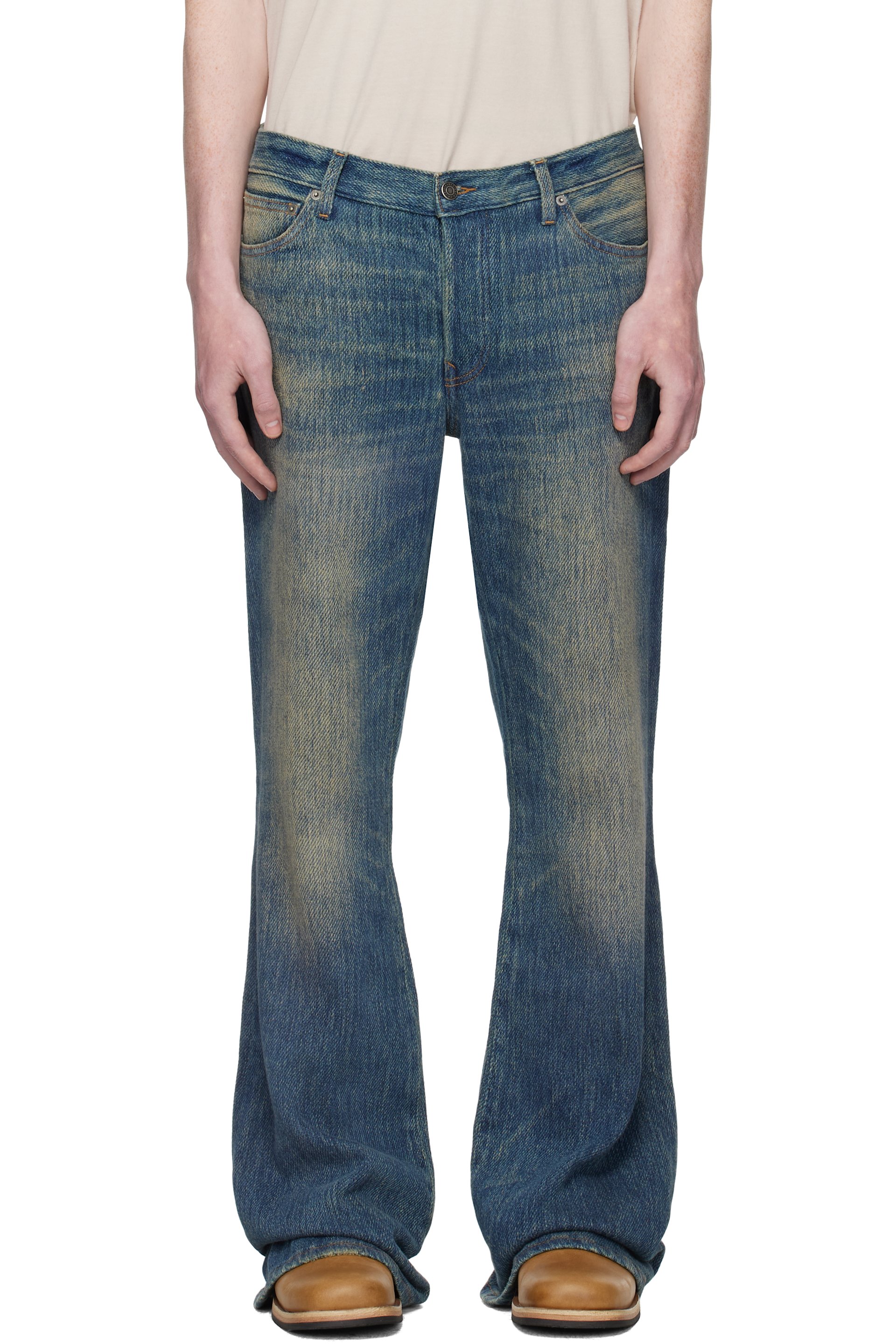 COÛT DE LA LIBERTÉ - Blue Jimmy Twill Yarn Dye Flare Leg Jeans