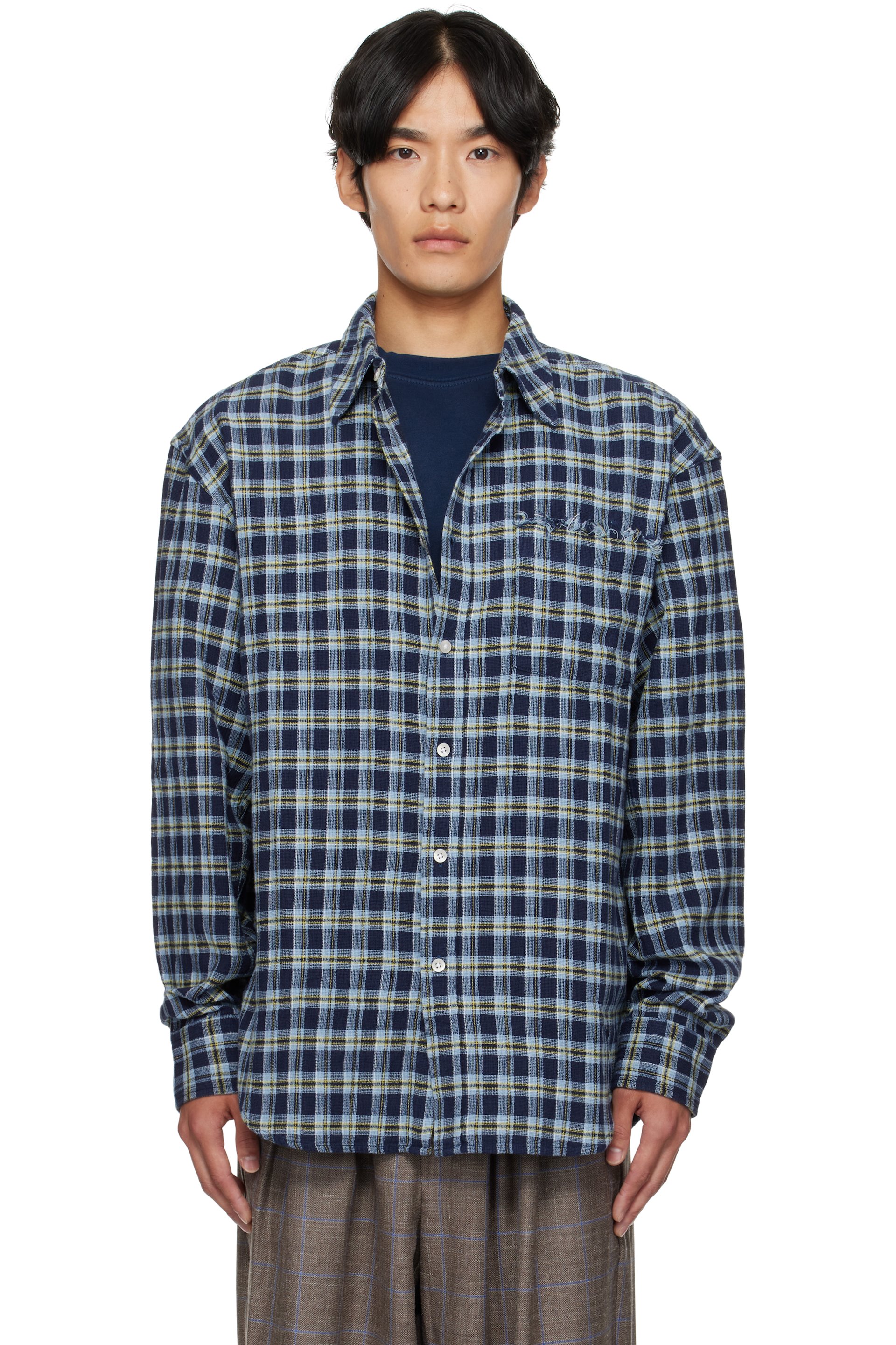 The Elder Statesman - Navy Dune Plaid Beach Shirt