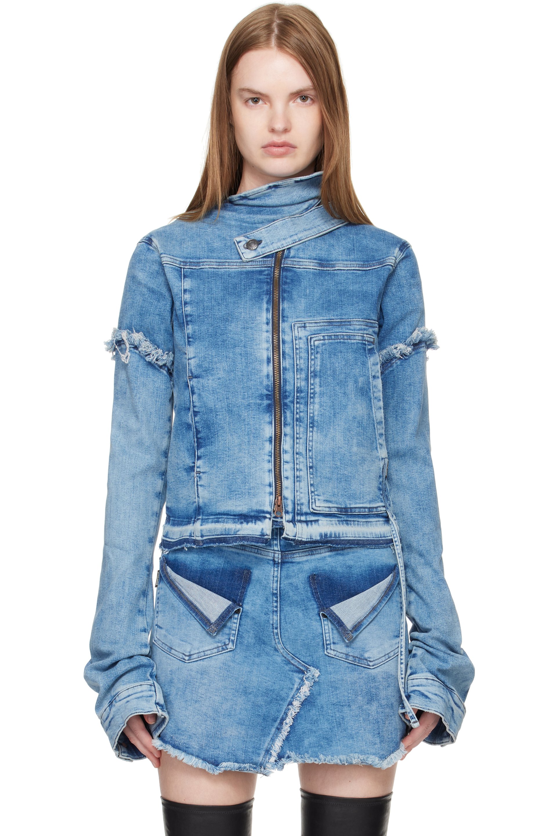 Ottolinger - Blue Drape Collar Denim Jacket