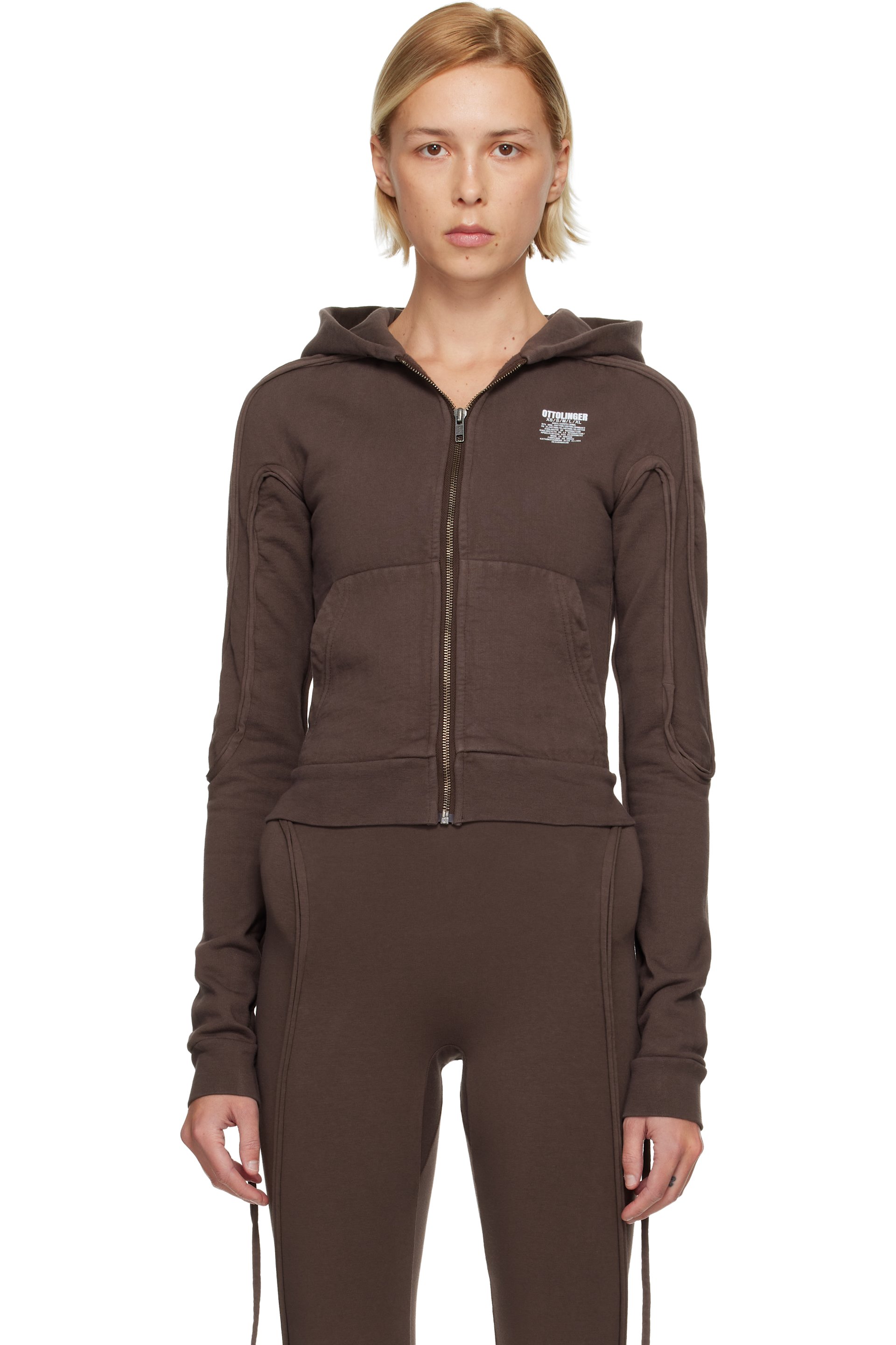 Ottolinger - Pull à capuche ajusté brun à glissière