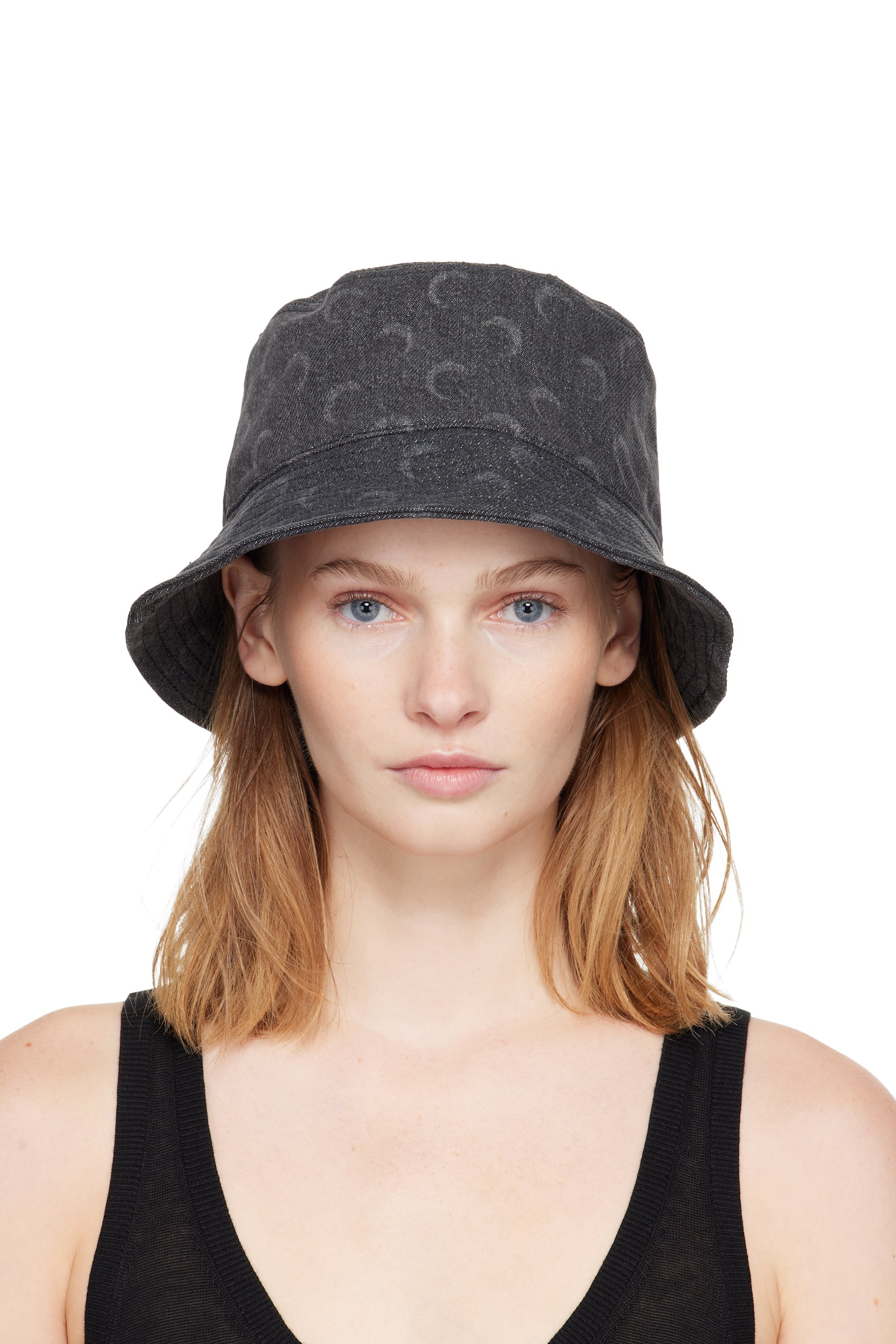 Marine Serre - Chapeau bob gris en denim à logos de lune imprimés au laser