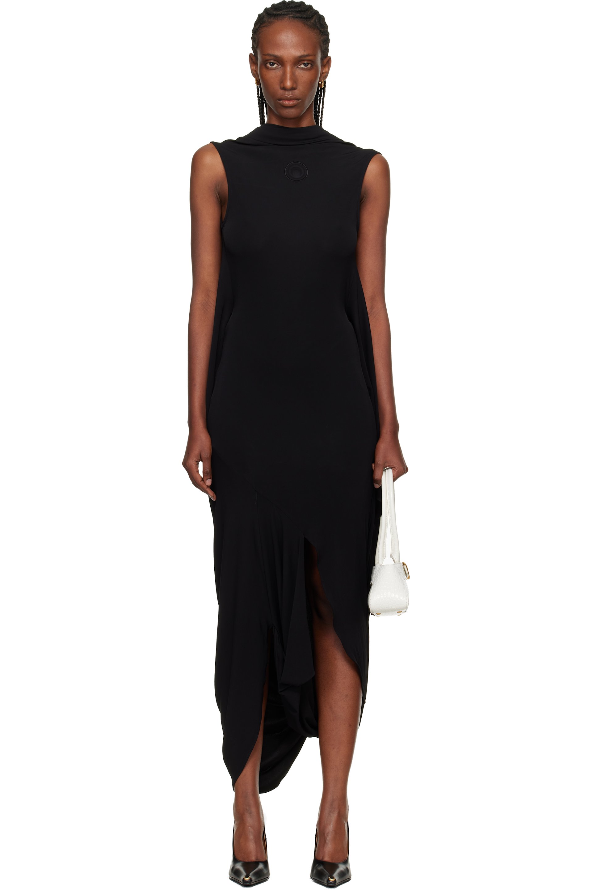 Marine Serre - Robe longue drapée sans manches noire à dos ouvert