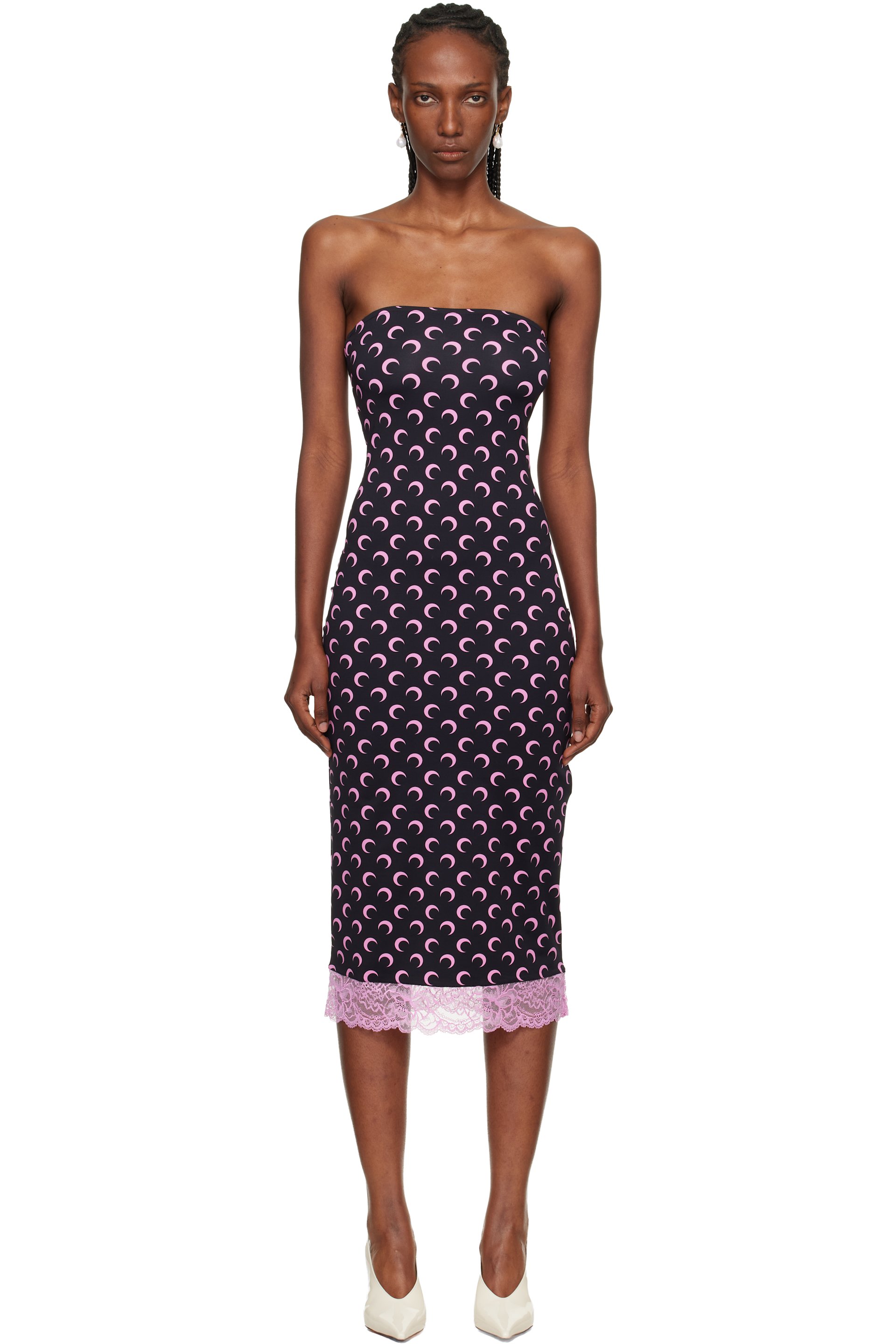 Marine Serre - Robe midi noire à motif à logos et à haut de style bustier