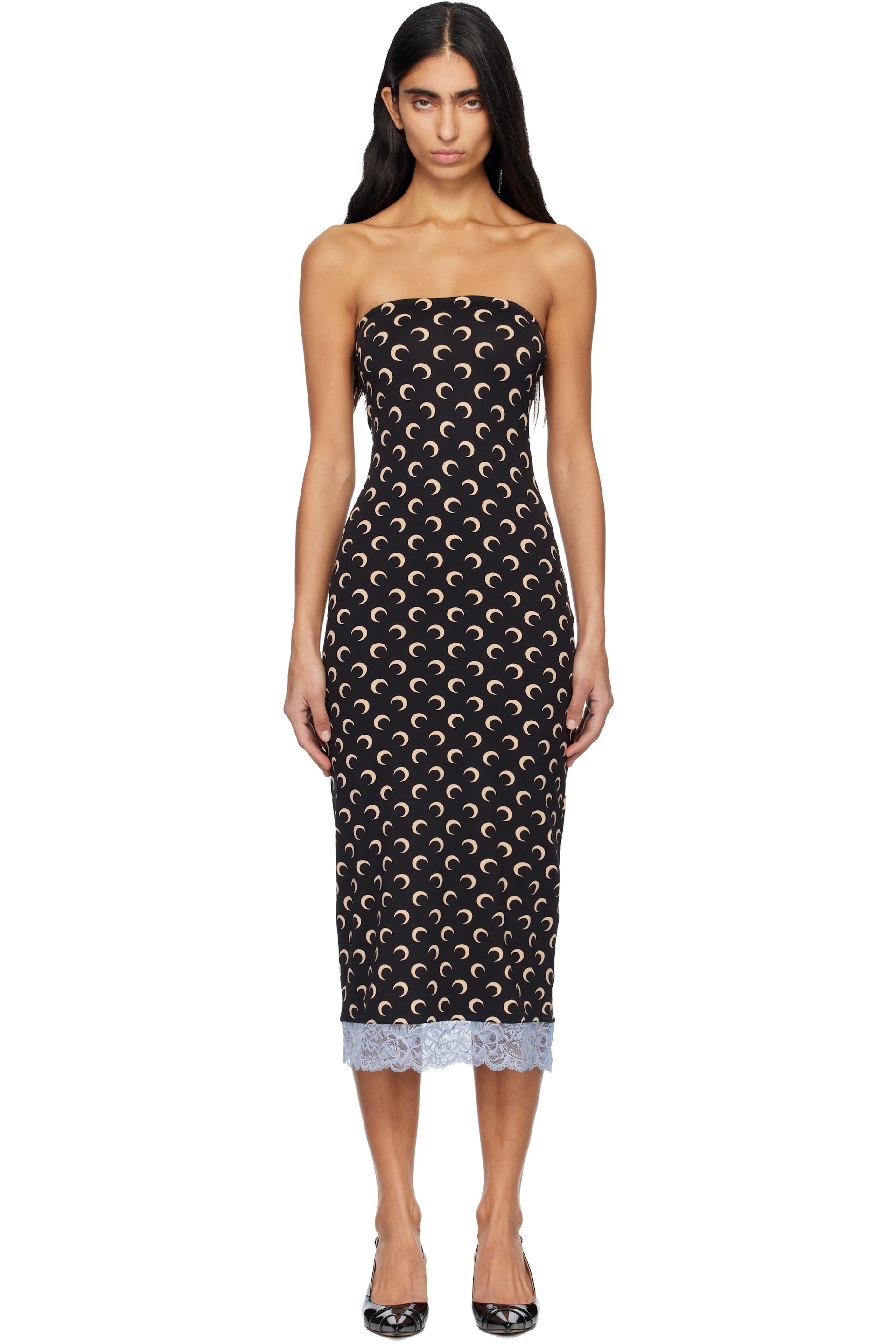 Marine Serre - Robe midi noire à motif à logos et à haut de style bustier