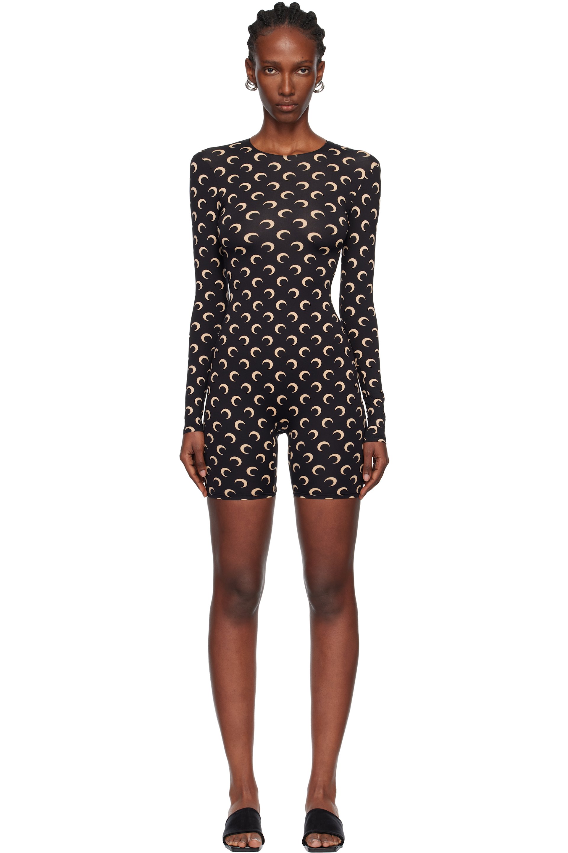 Black Recycled Moon Jersey Short Catsuit by Marine Serre on Sale