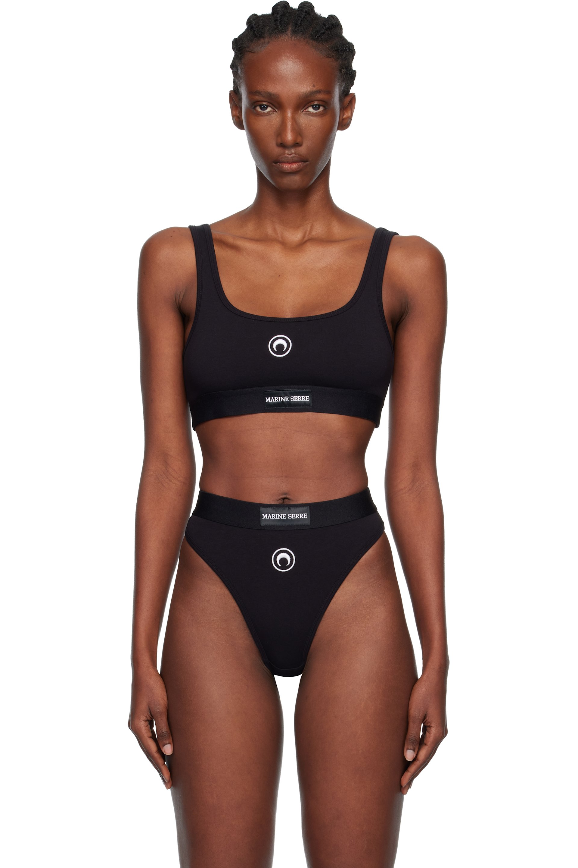 Marine Serre - Soutien-gorge de sport noir en jersey extensible à logo de lune