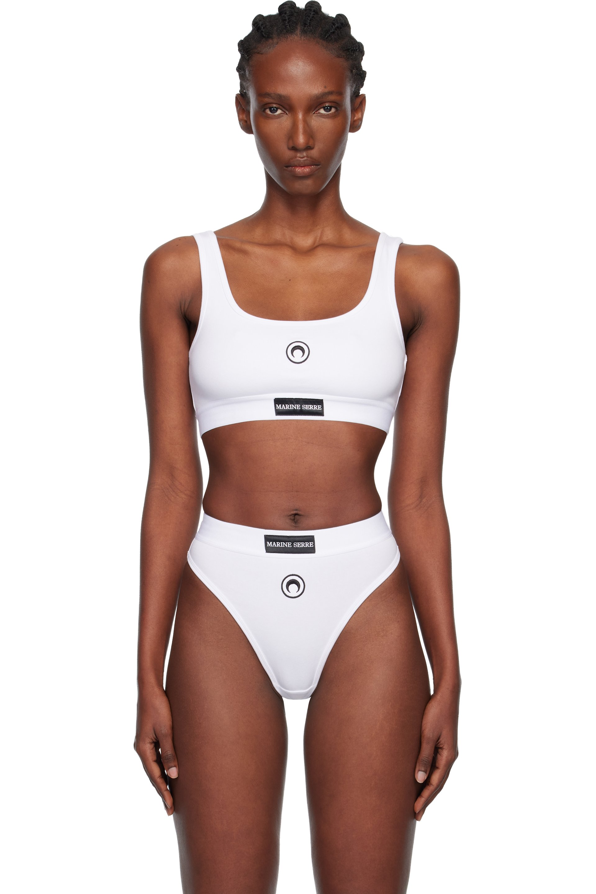 Marine Serre - Soutien-gorge blanc en jersey extensible à logo de lune