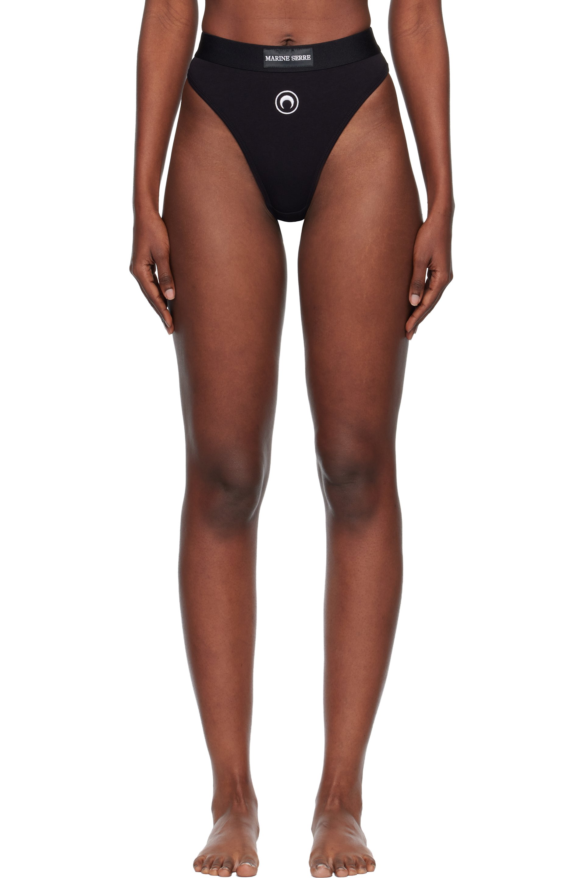 Marine Serre - Culotte noire en jersey extensible à logo de lune et à taille haute