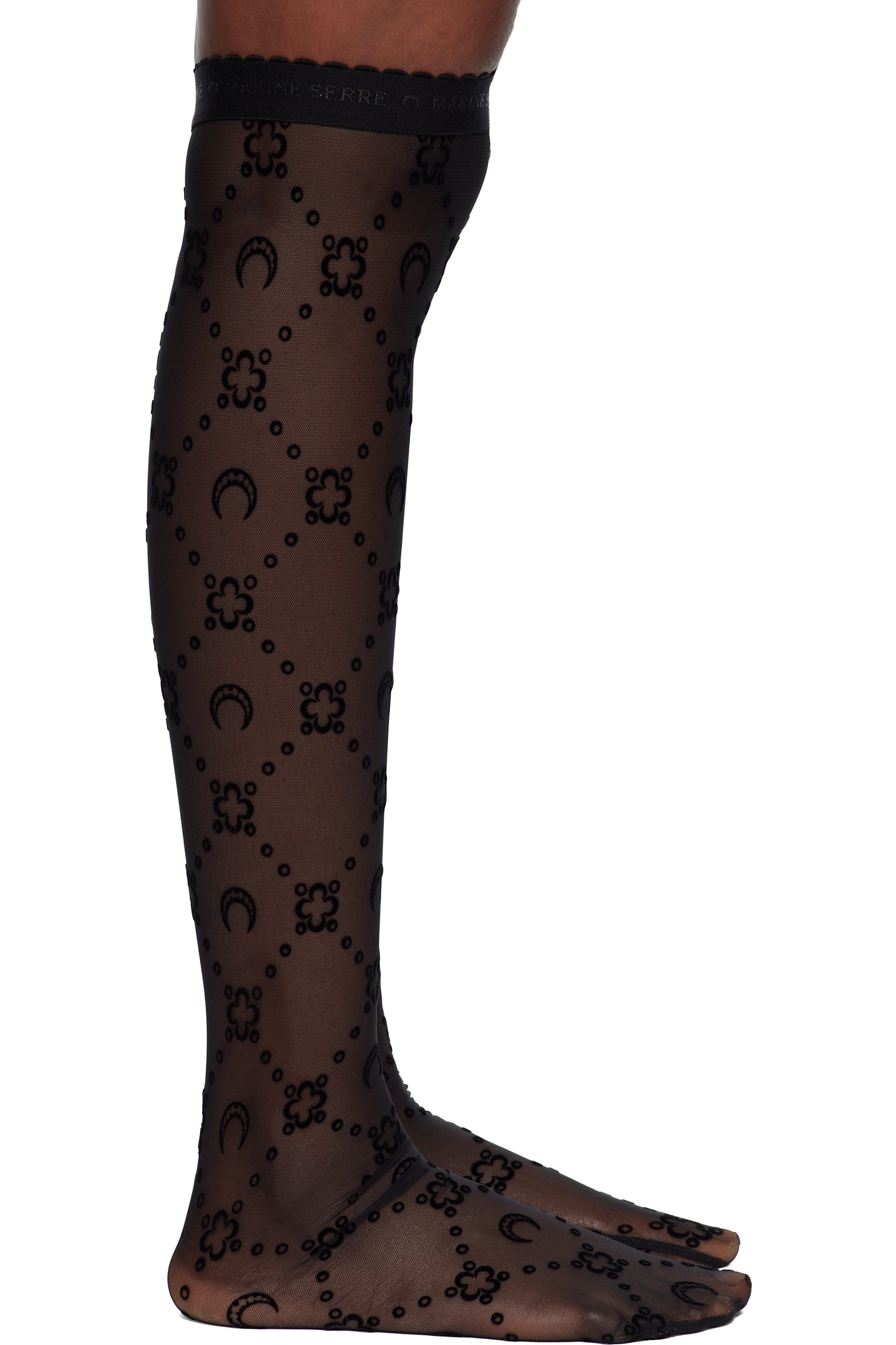 Marine Serre - Black Moonogram Mesh Flock Long Socks