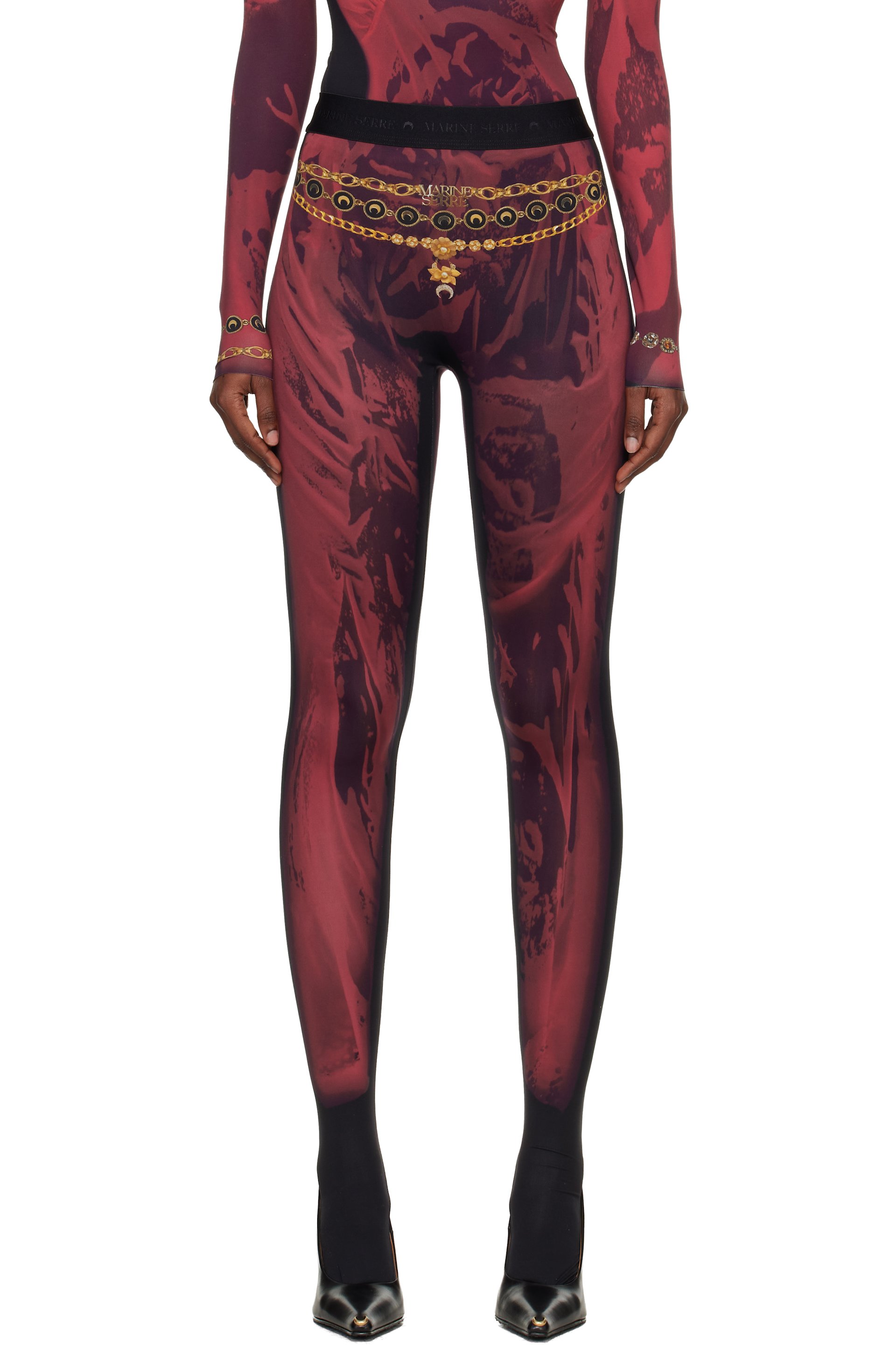 Marine Serre - 红色 & 黑色 Wet Nuisette Printed Jersey 紧身裤
