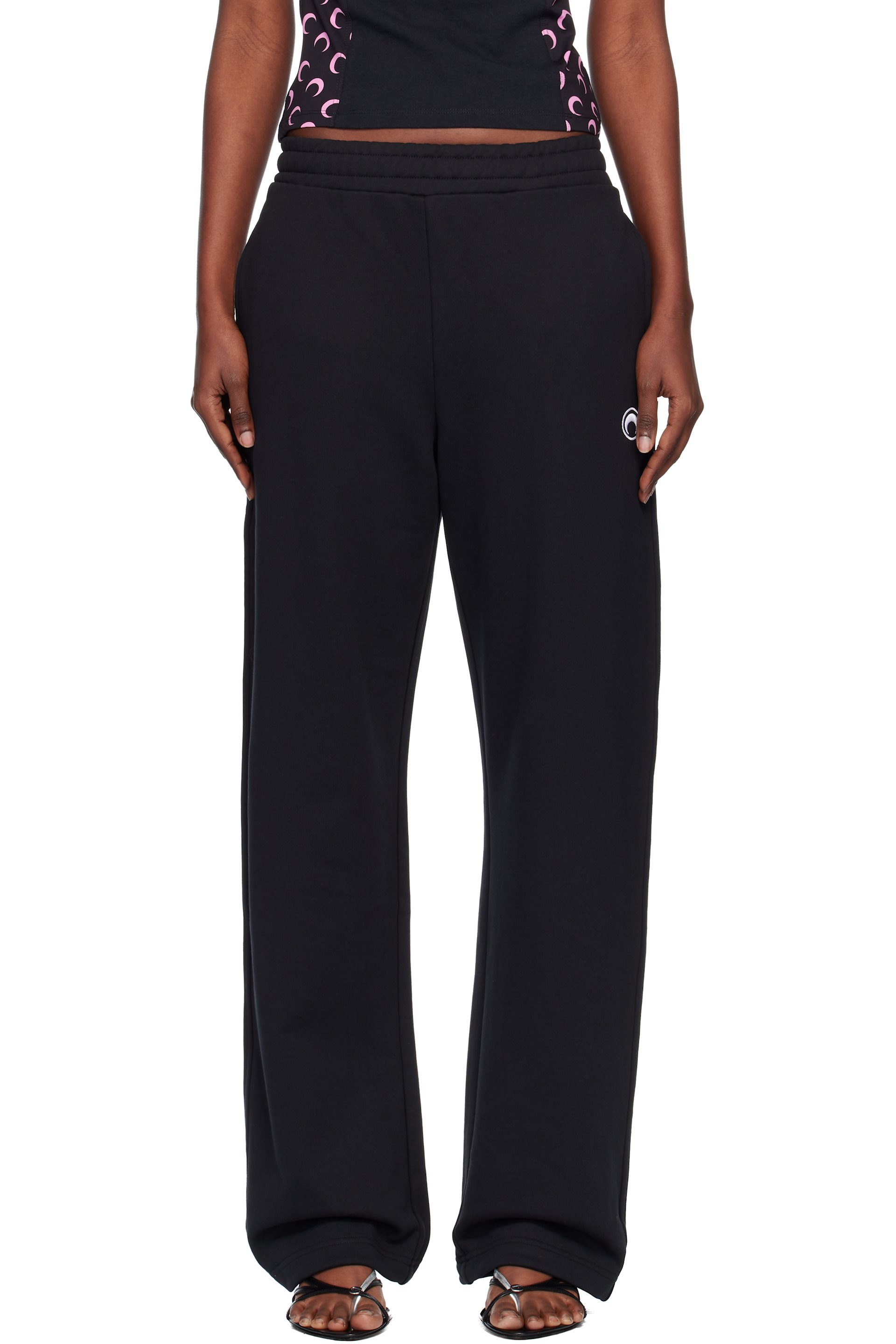 Marine Serre - Pantalon de survêtement noir en molleton à logo de lune