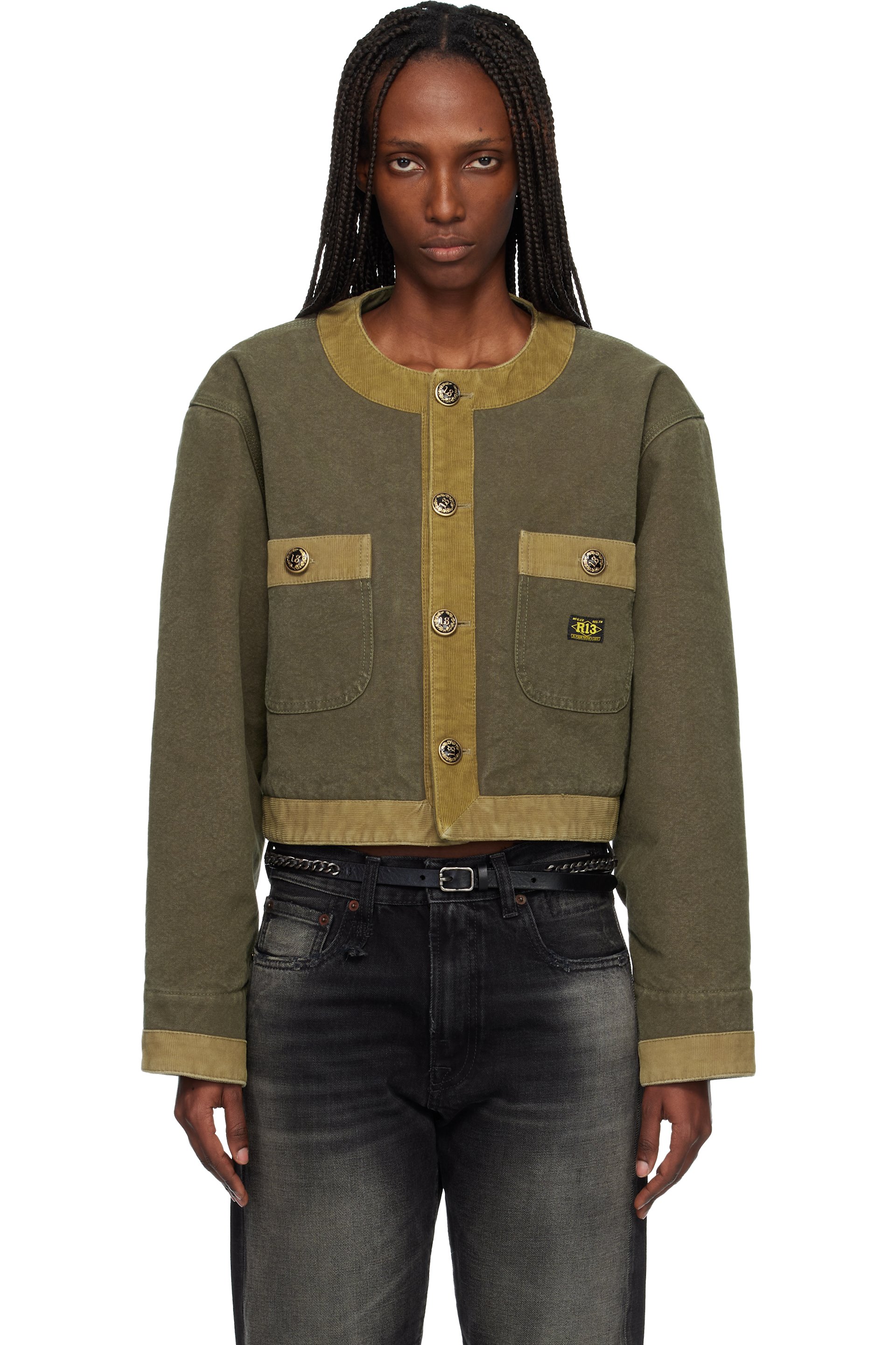 Khaki Cord Trimmed Cropped Chore Jacket by R13 on Sale