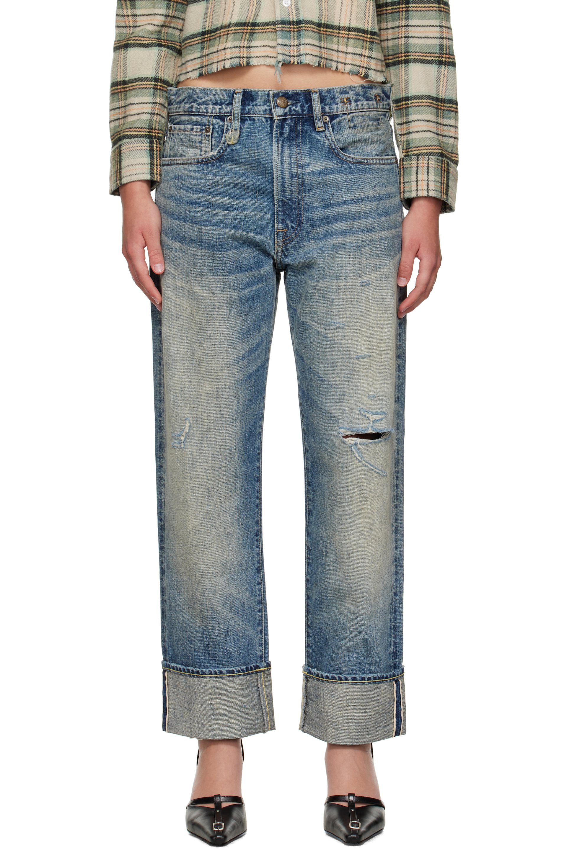 R13 - Jean boyfriend bleu à revers roulés