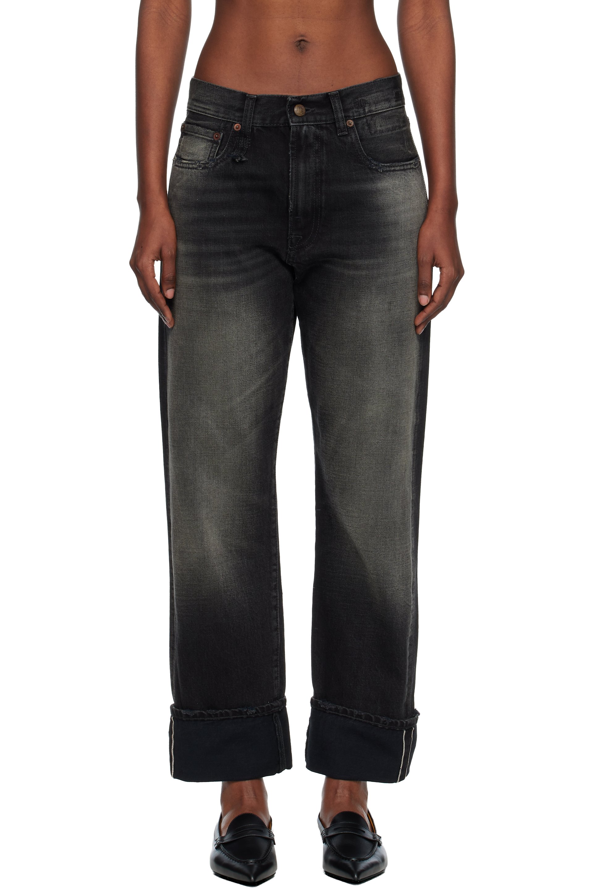 Black Cuffed Boyfriend Jeans by R13 on Sale