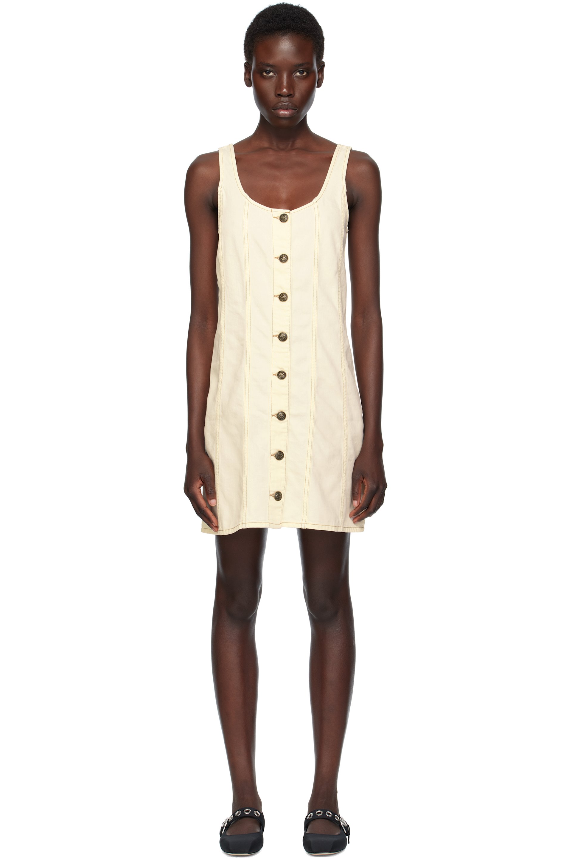 rag & bone - Robe courte Laney beige en denim