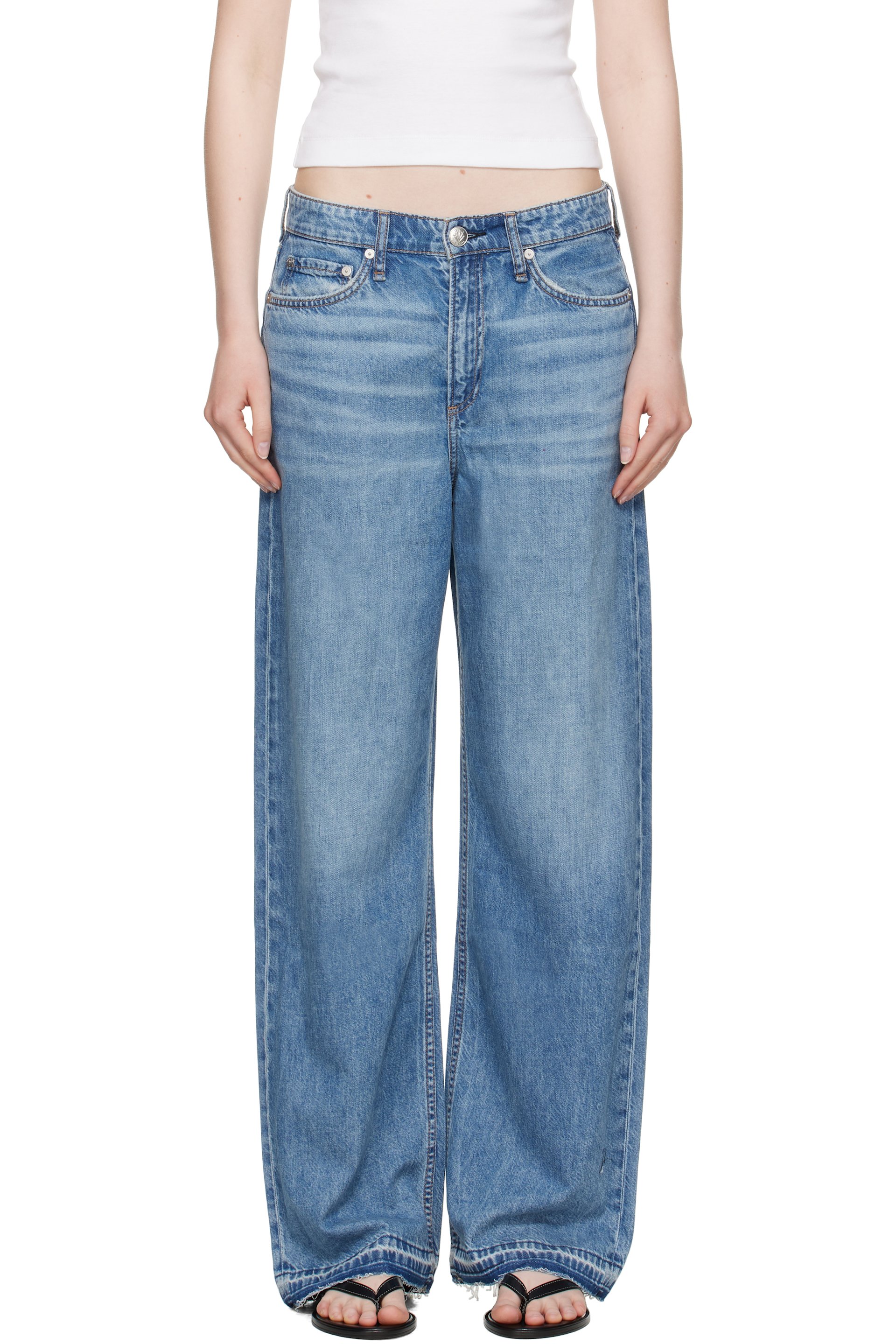 rag & bone - Blue Featherweight Logan Wide-Leg Jeans