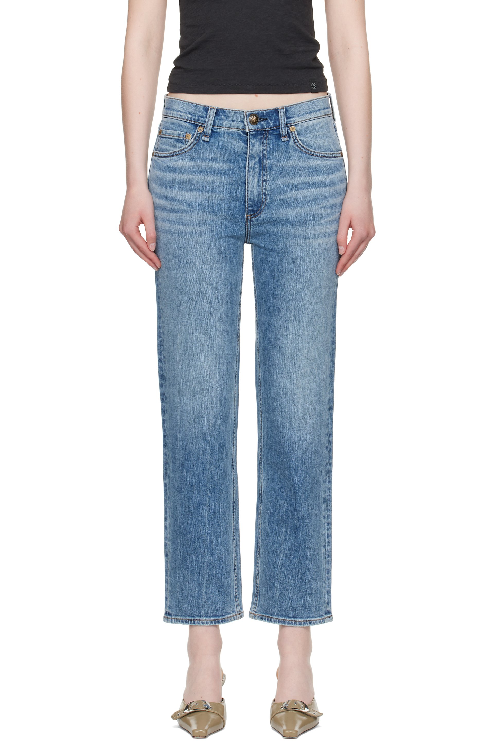 rag & bone - Blue Straight Harlow Mid Rise Ankle Jeans
