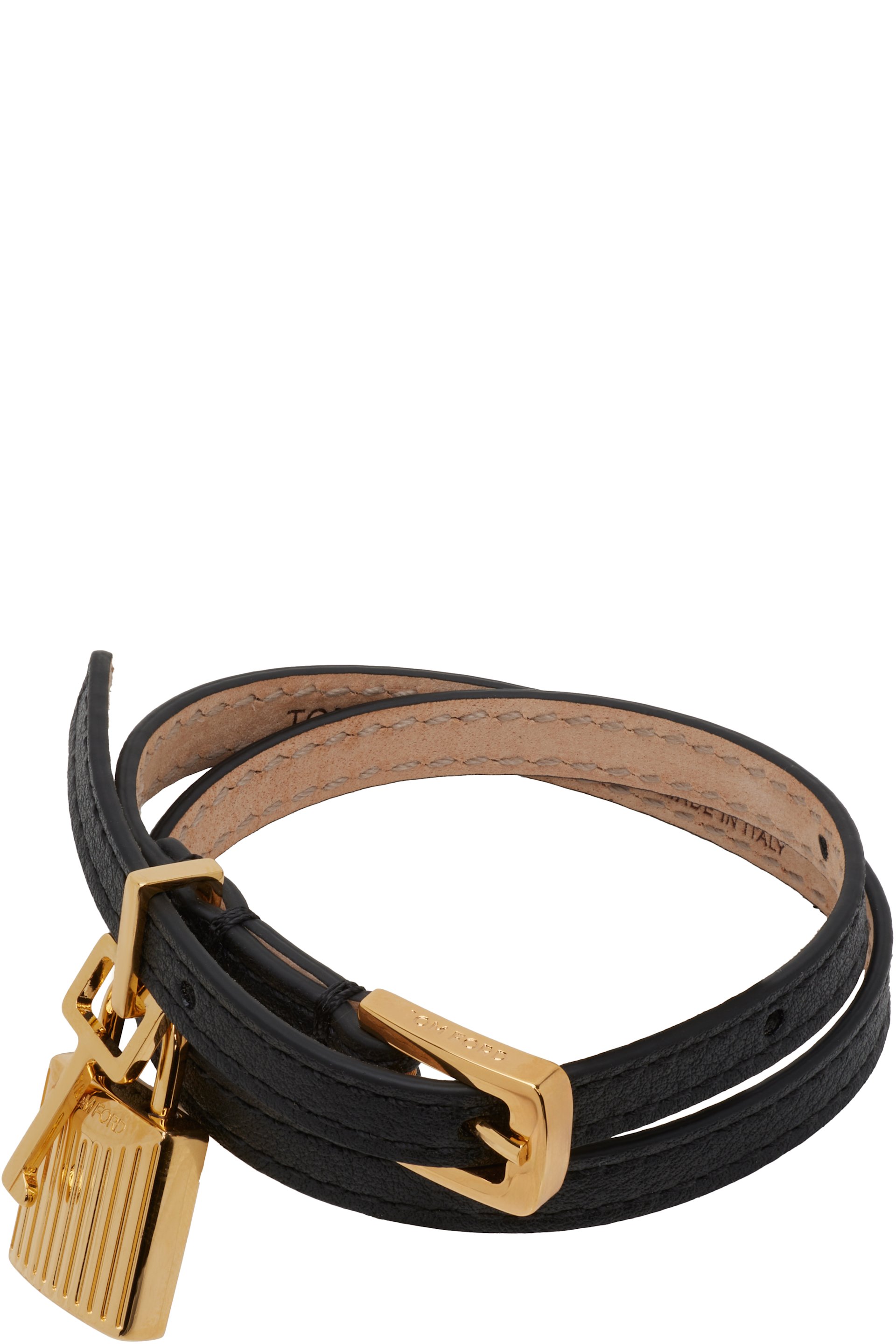 TOM FORD - Bracelet noir en cuir grainé