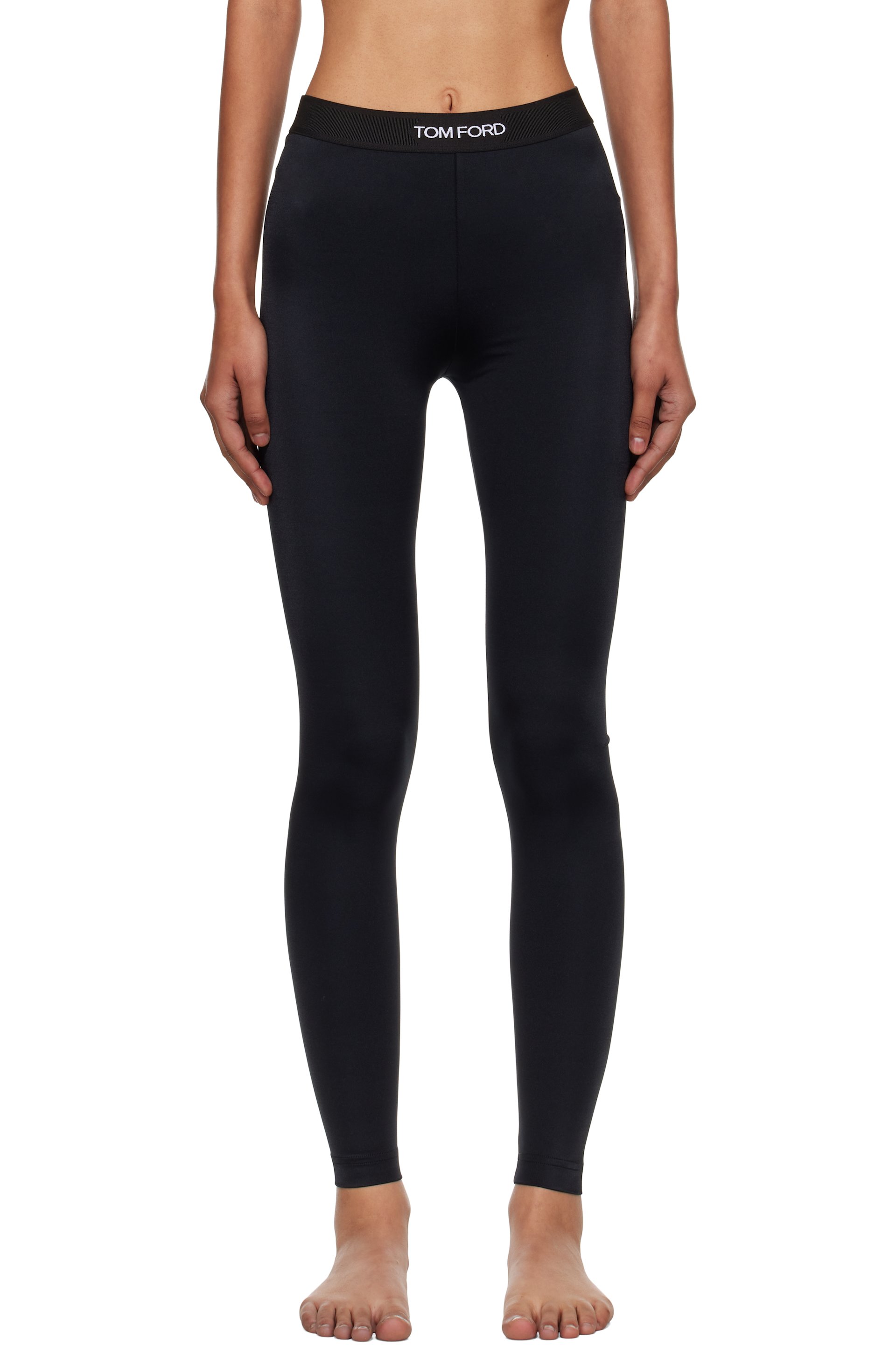 TOM FORD - Legging noir en jersey lustré à logo
