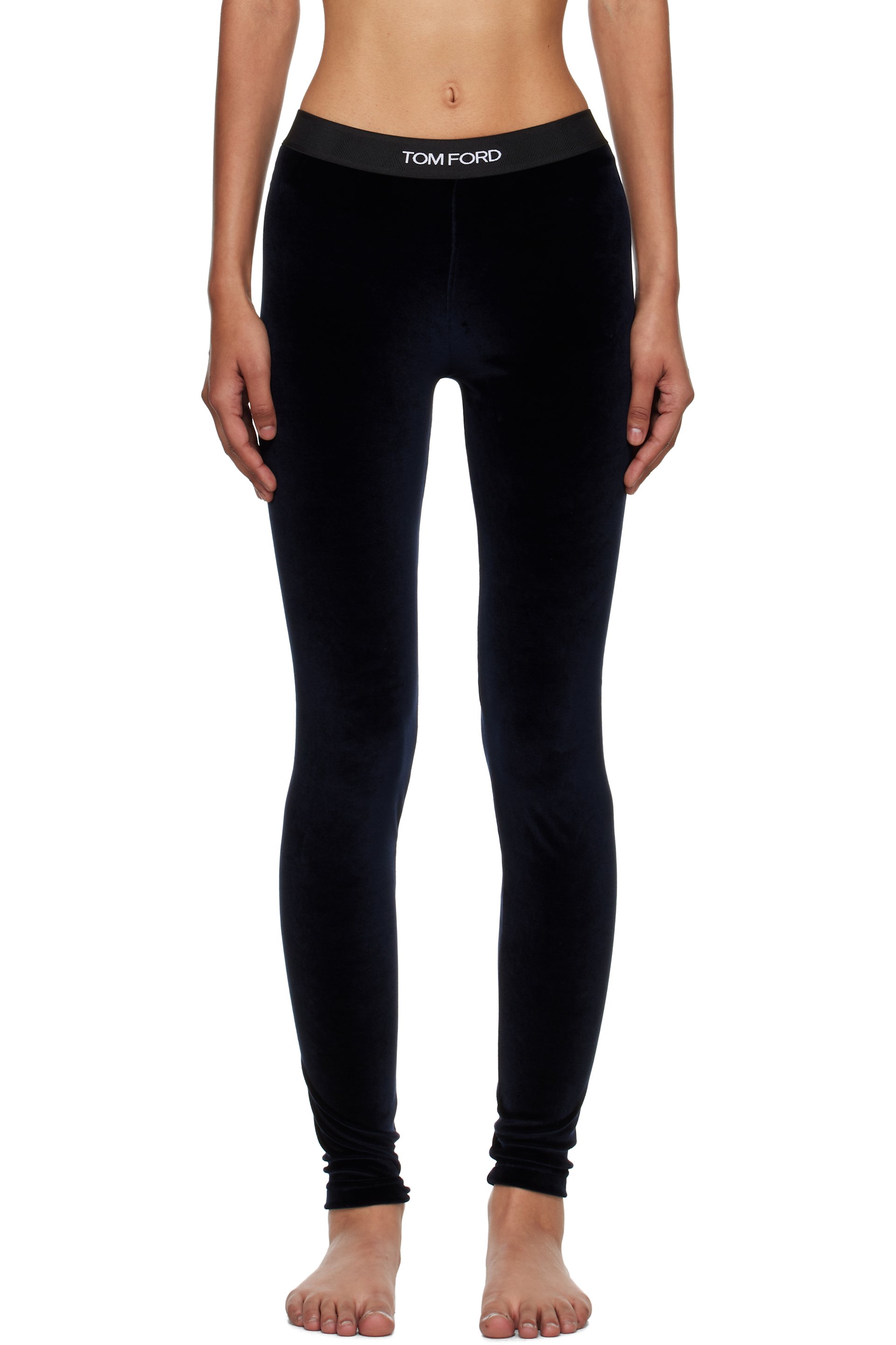 TOM FORD - Legging noir en velventine chatoyante à logo