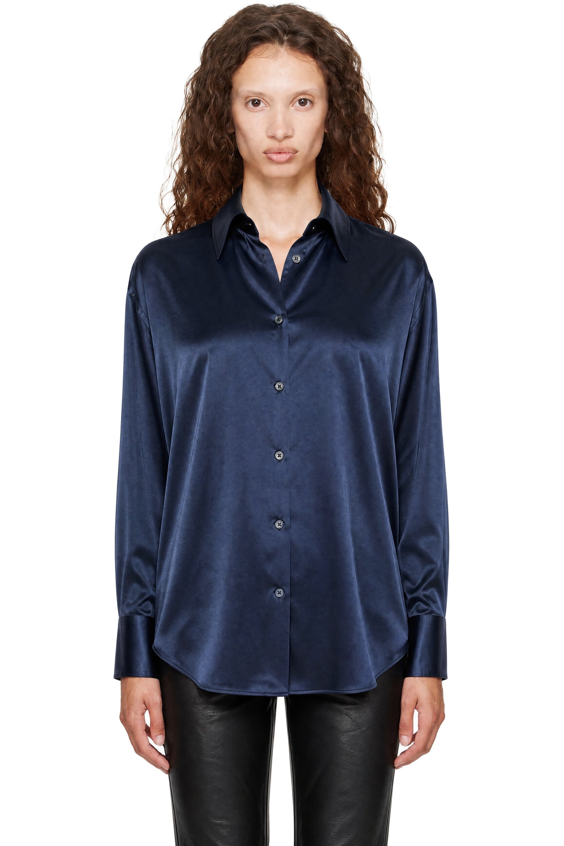 TOM FORD - Navy Stretch Silk Satin Relaxed Fit Shirt