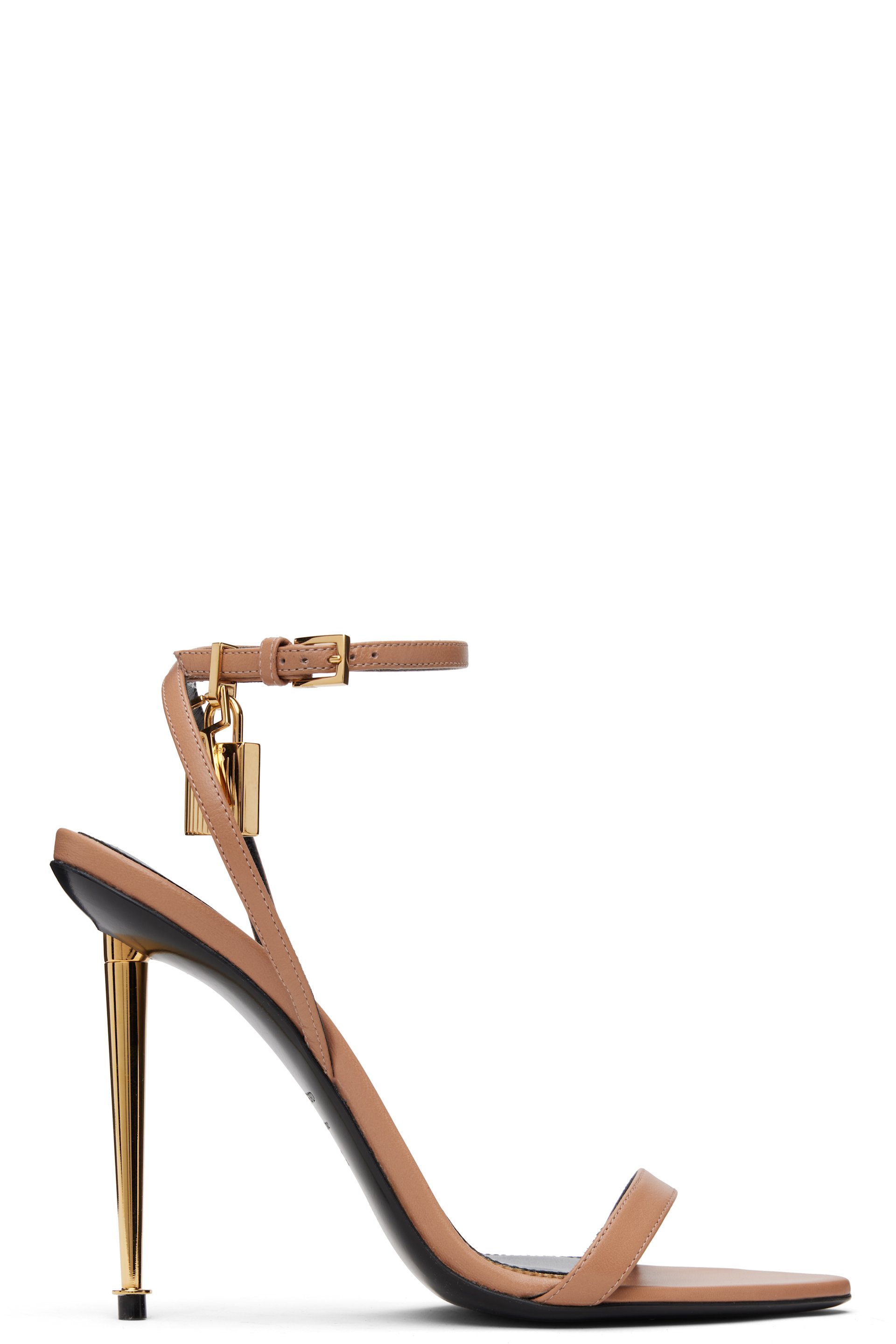TOM FORD - Sandales à talon lustrées roses à bout pointu et à cadenas