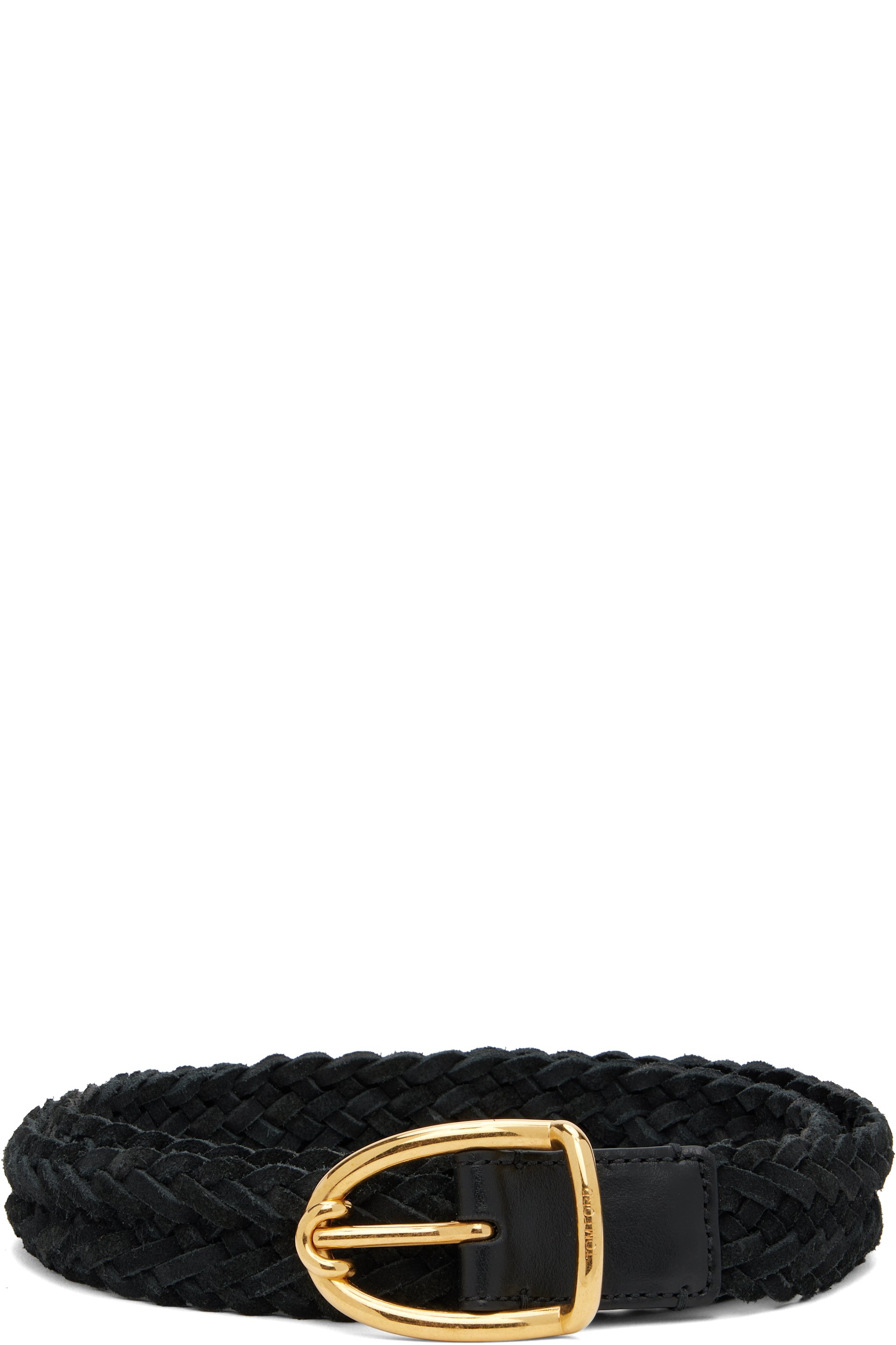 TOM FORD - Black Woven Suede Angled Buckle Belt