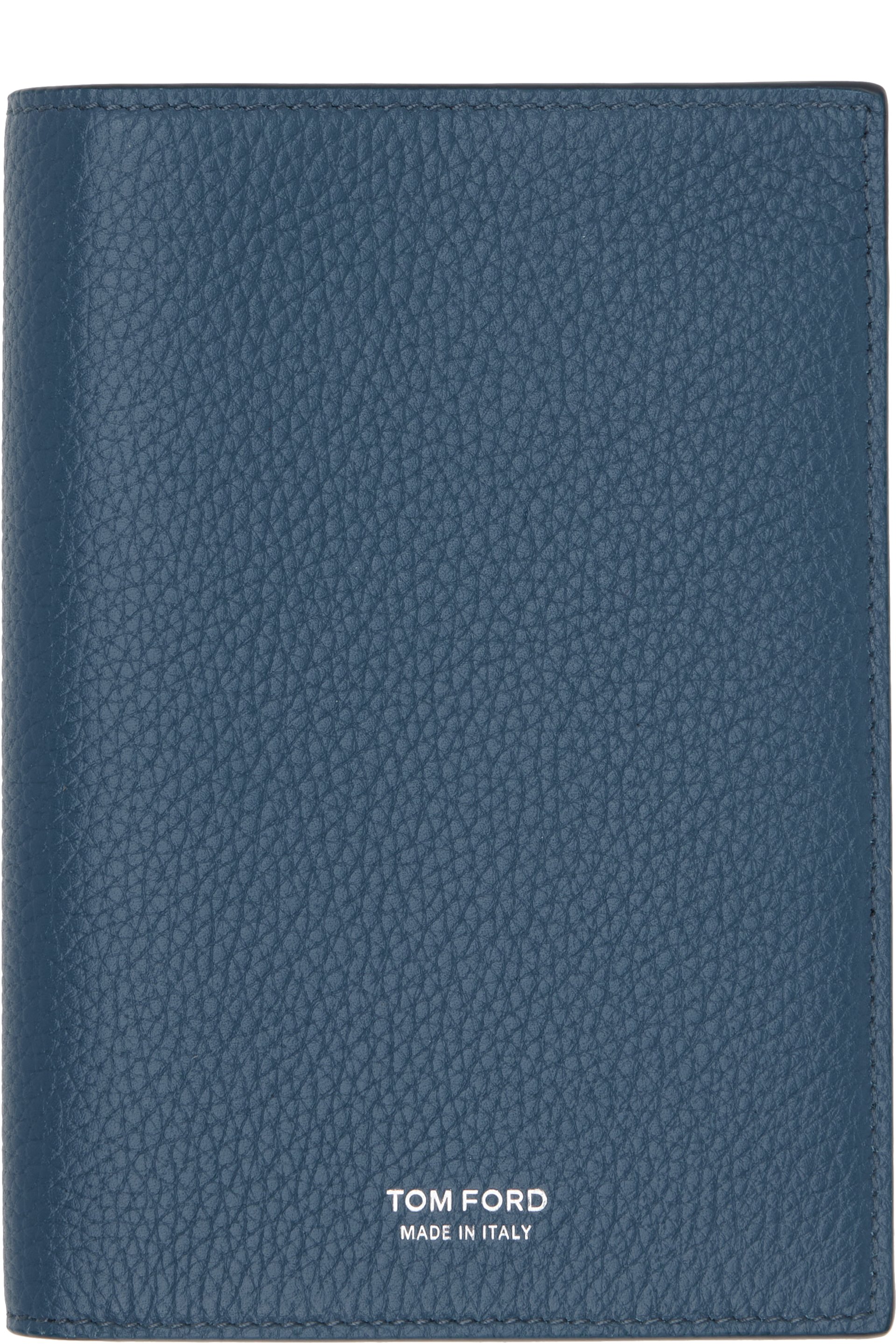 TOM FORD - Blue Soft Grain Leather T Line Passport Holder