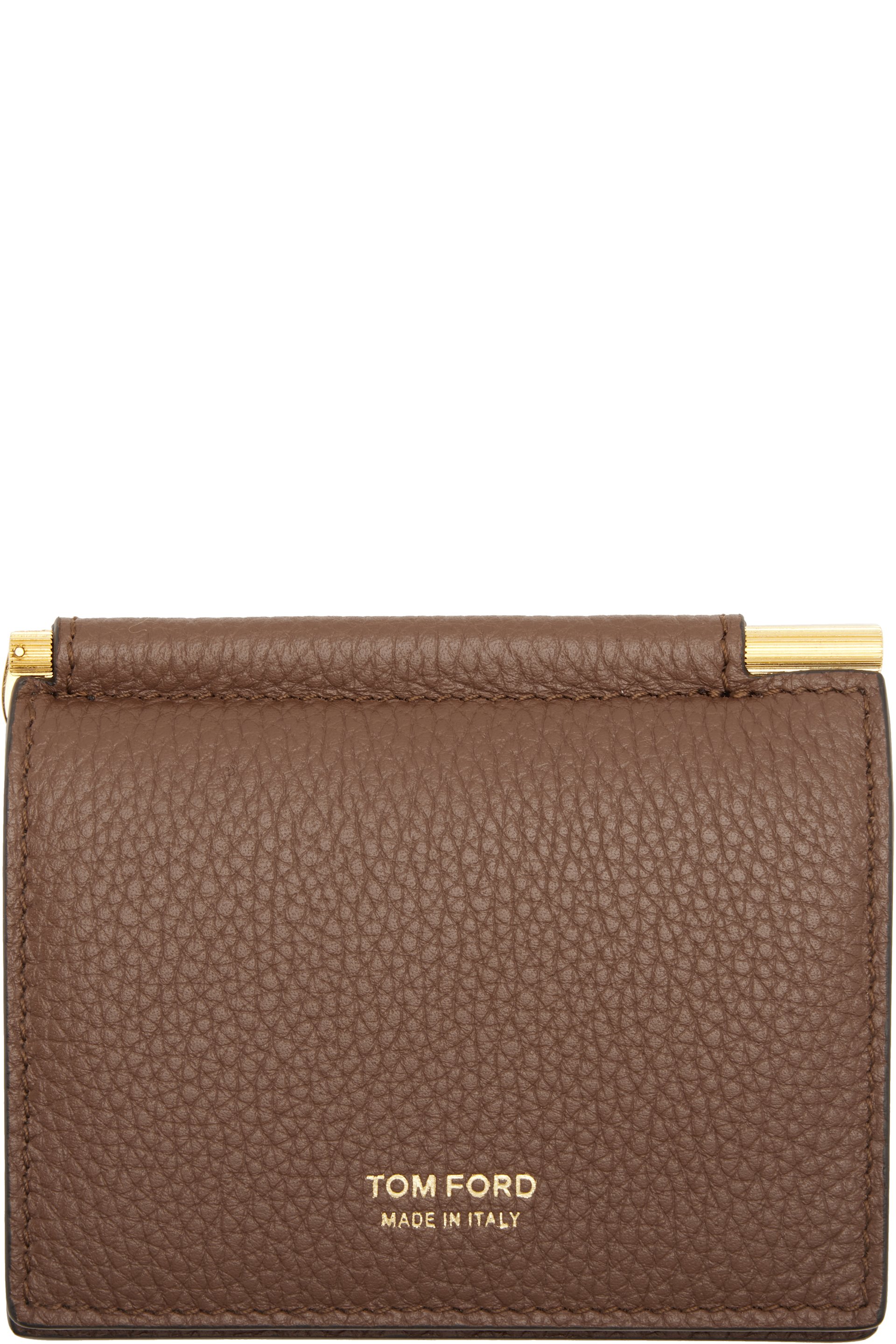 TOM FORD - Brown Soft Grain Leather Bifold Money Clip Card Holder