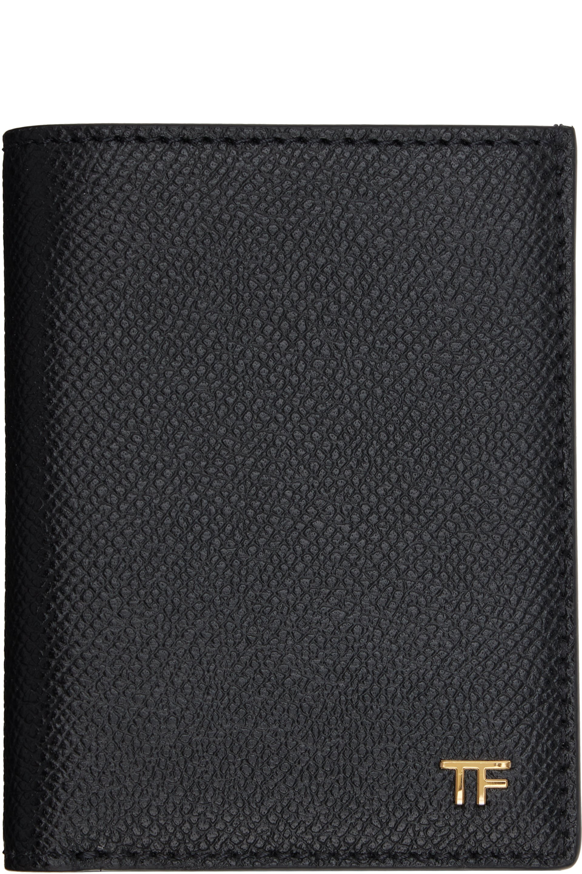 TOM FORD - Black Small Grain Leather Folding Card Holder