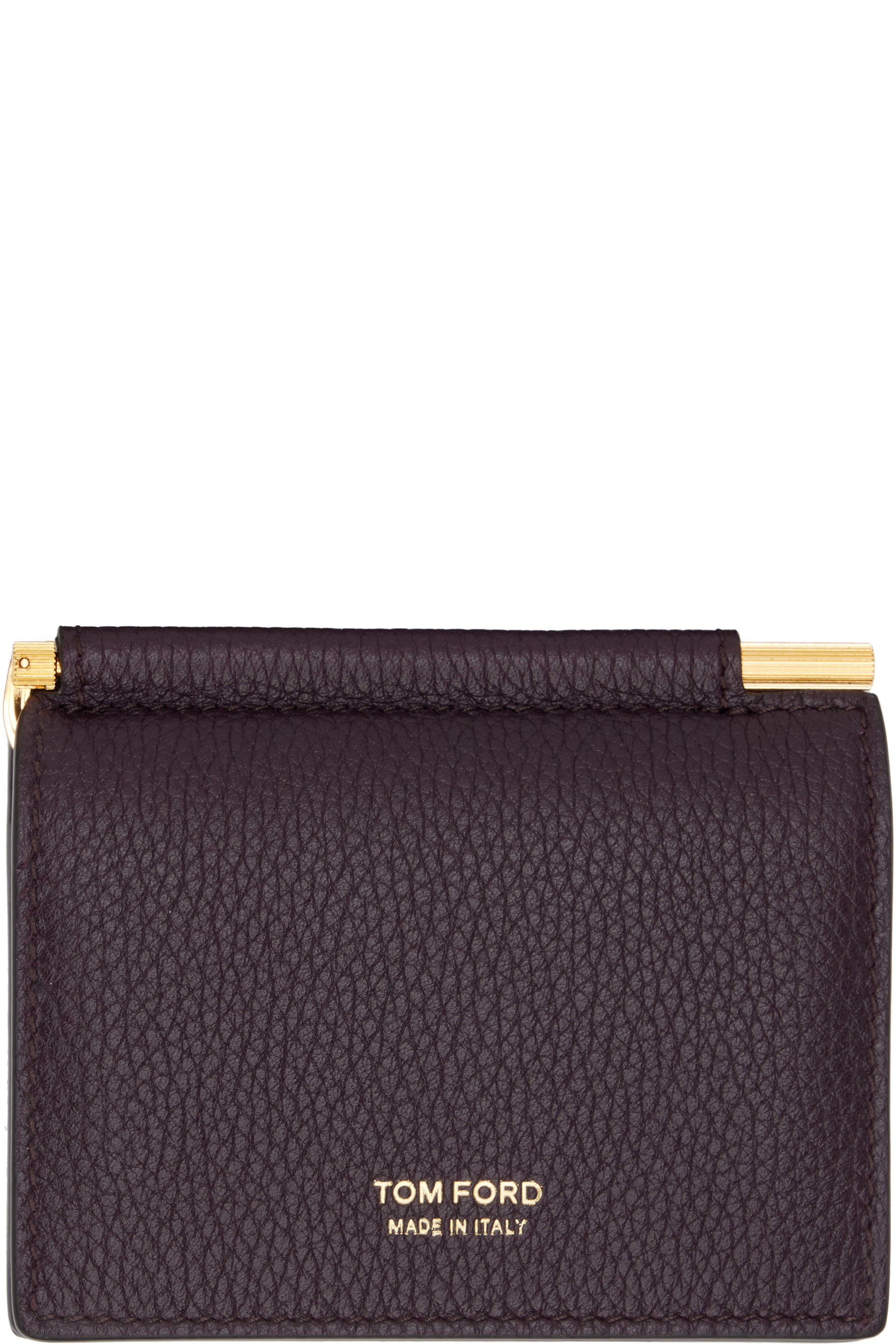 TOM FORD - Burgundy Soft Grain Leather Folding Money Clip Card Holder