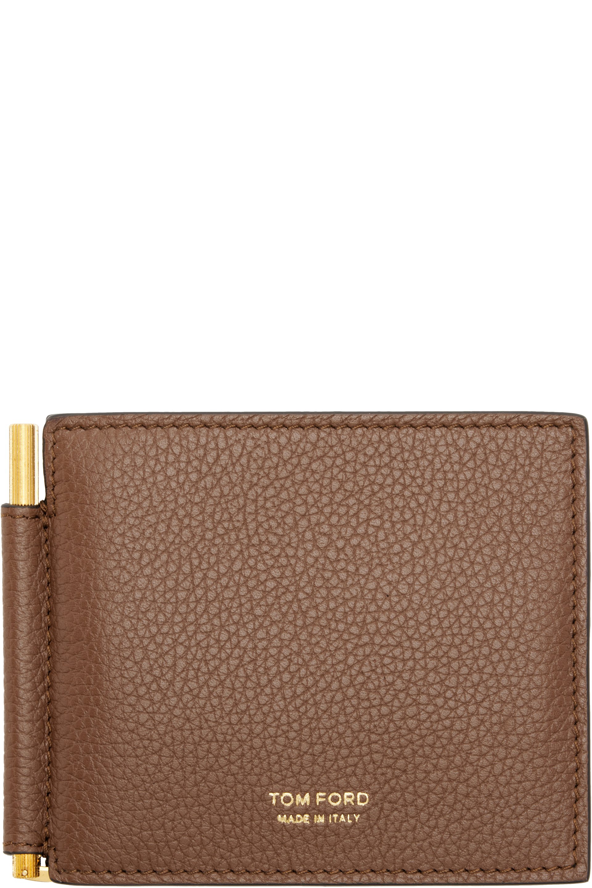 TOM FORD - Brown Grained Leather Money Clip Wallet