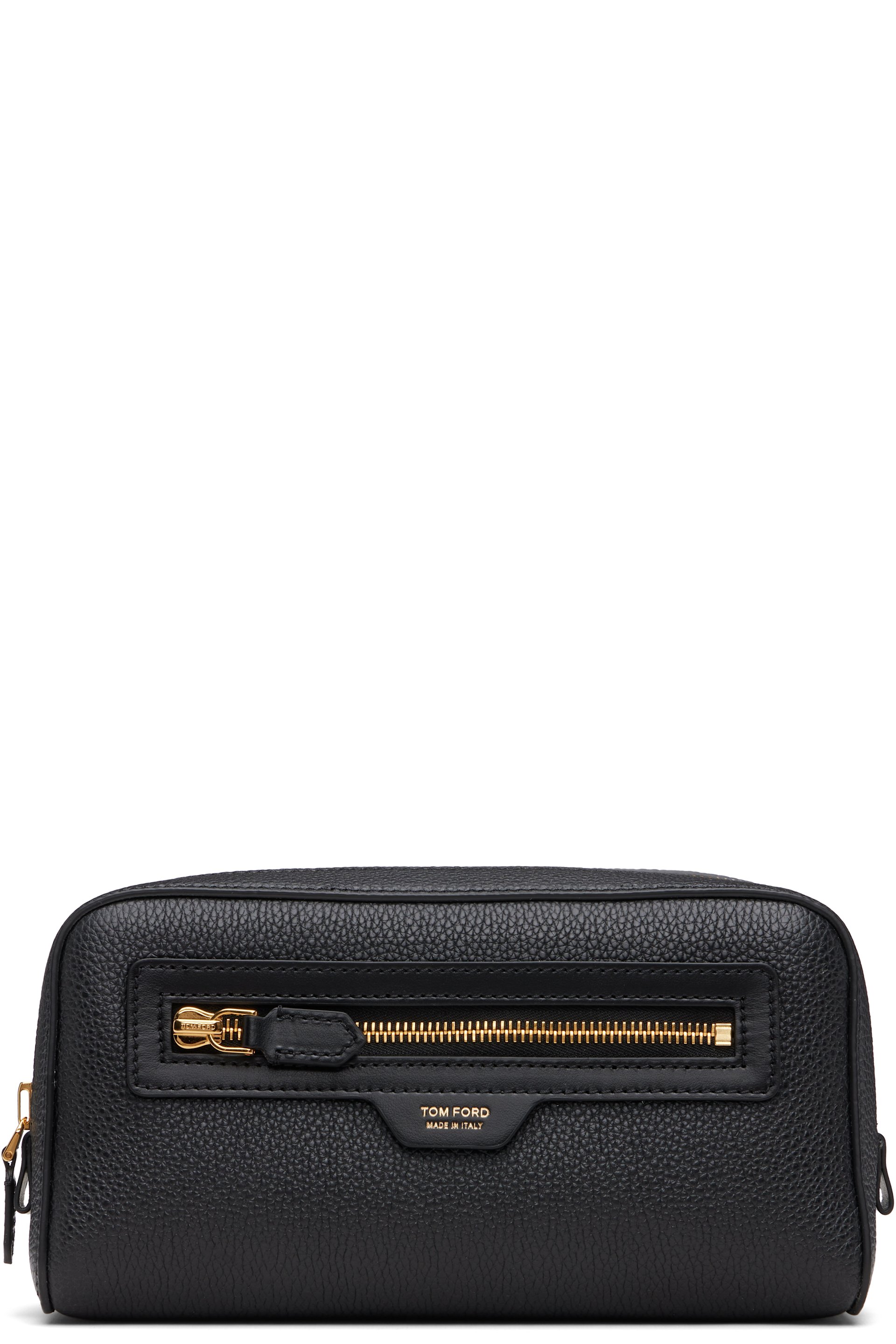 TOM FORD: ブラック グレインレザー スマート ウォッシュポーチ TOM FORD: ブラック グレインレザー スマート ウォッシュポーチ