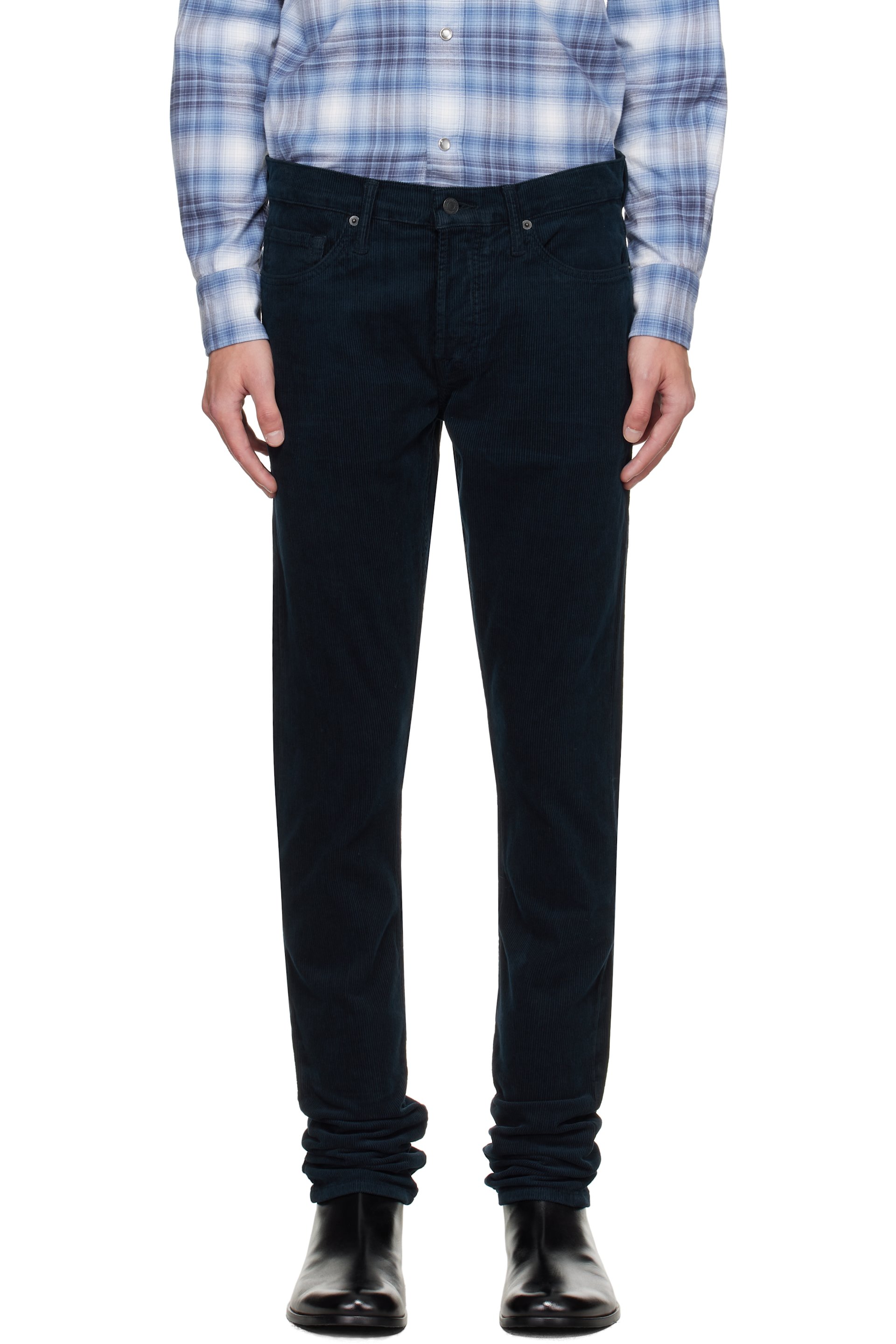 TOM FORD - Navy 12 Waves Cord Stretch Slim Fit Trousers