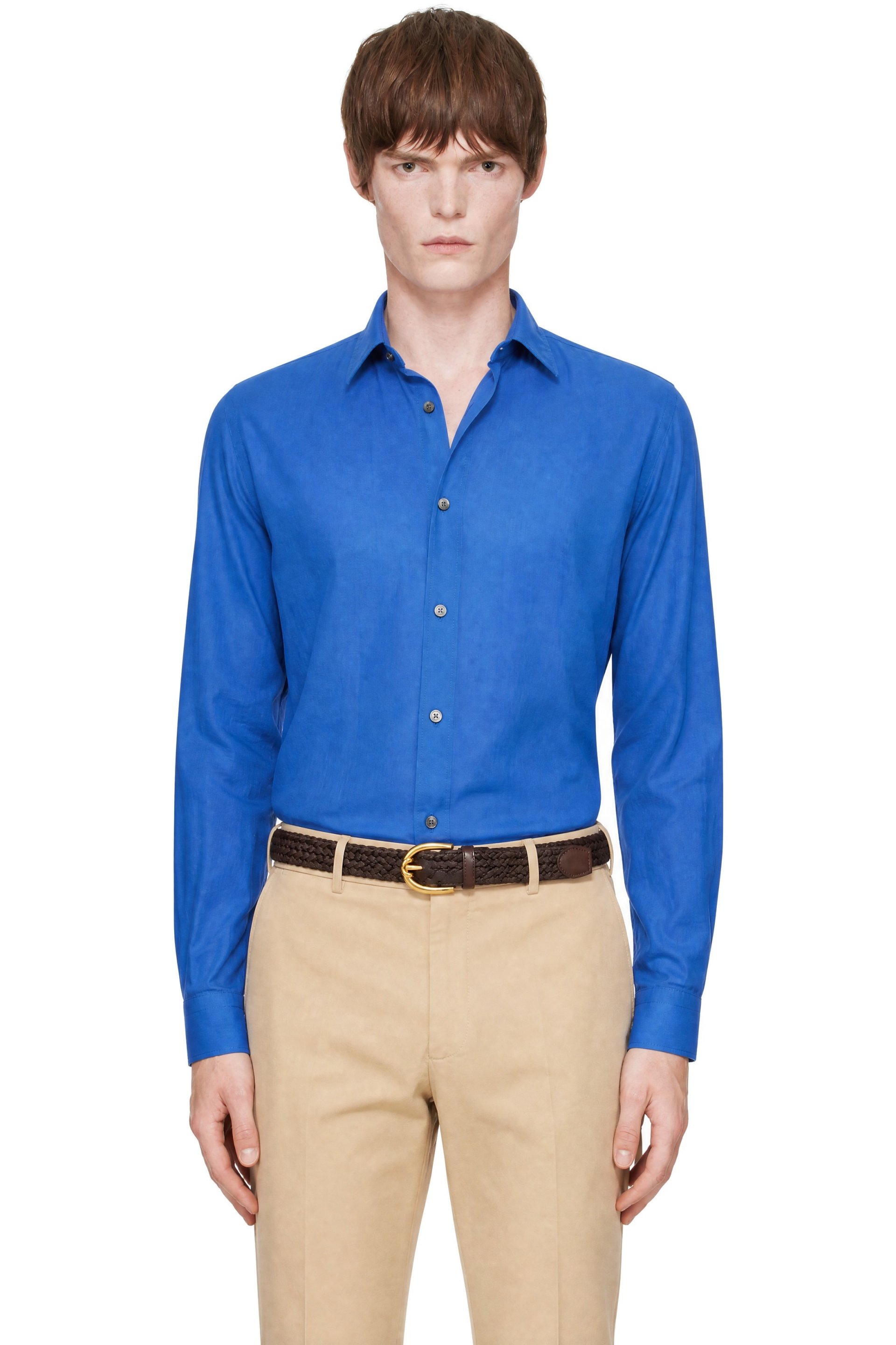 TOM FORD - Blue Cotton Voile Fluid Fit Shirt
