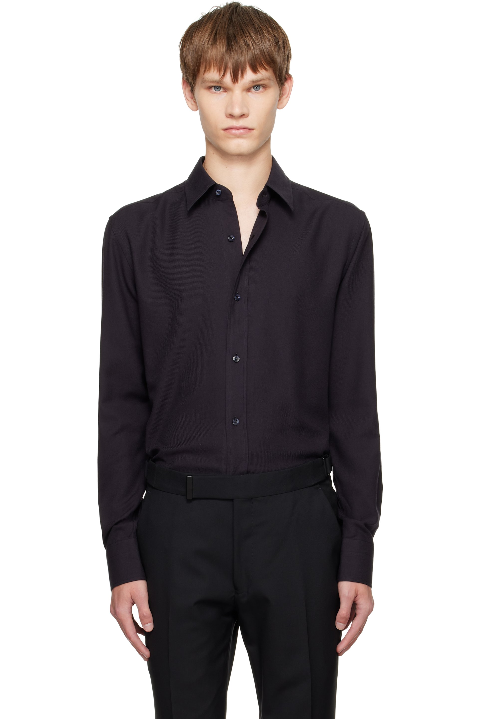 TOM FORD - Black Cotton Cashmere Fluid Fit Shirt